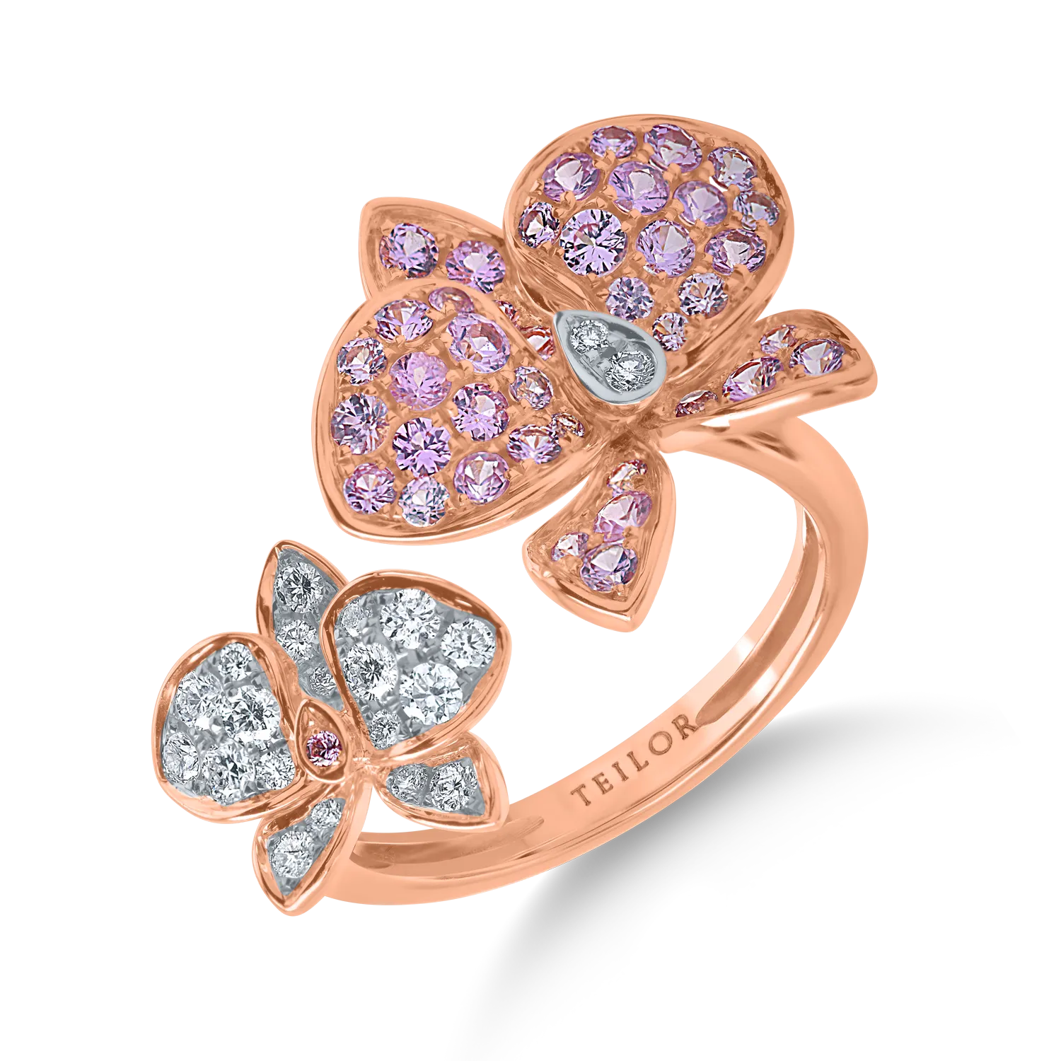 Rose gold flower ring with 0.9ct light pink sapphires and 0.2ct diamonds