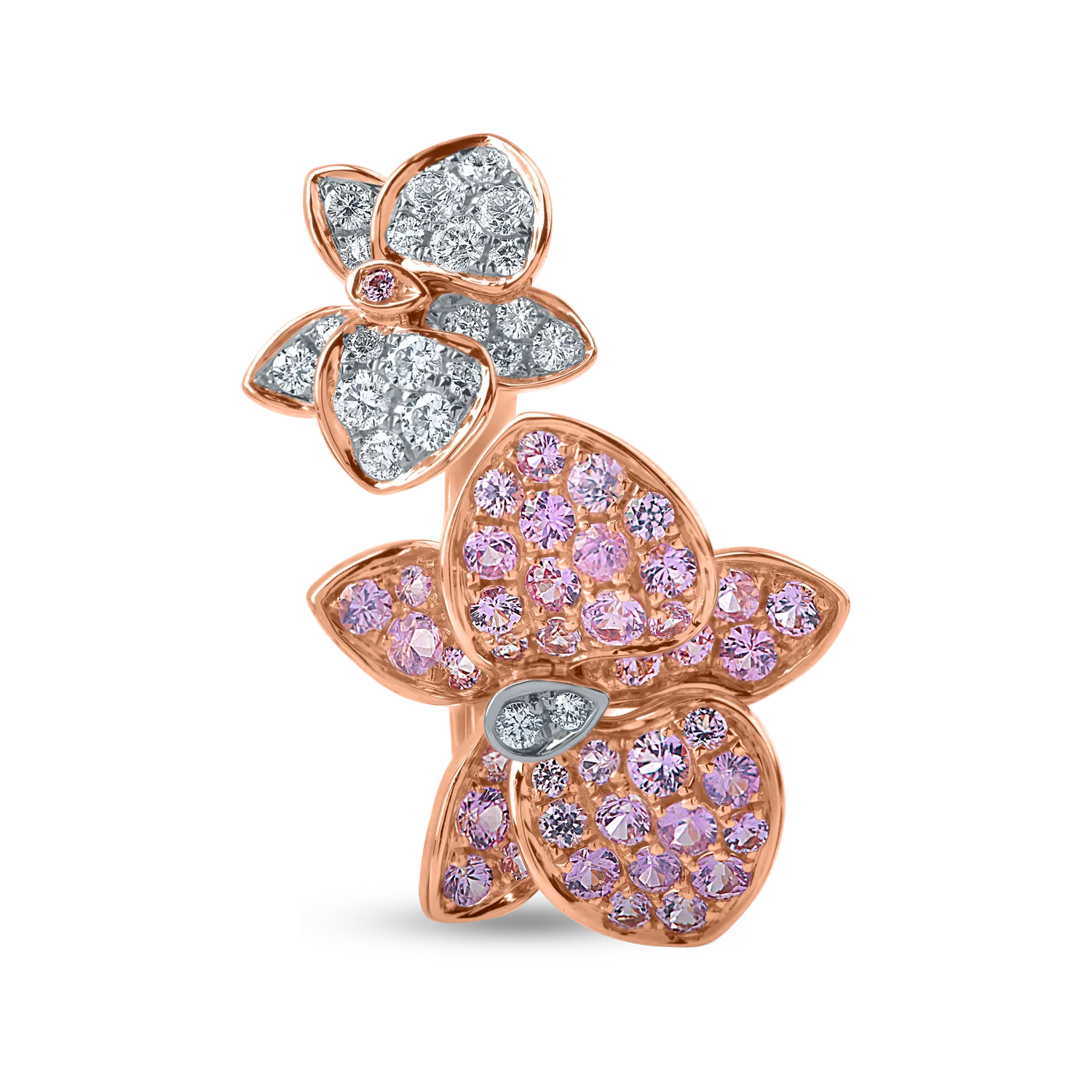 Rose gold flower ring with 0.9ct light pink sapphires and 0.2ct diamonds