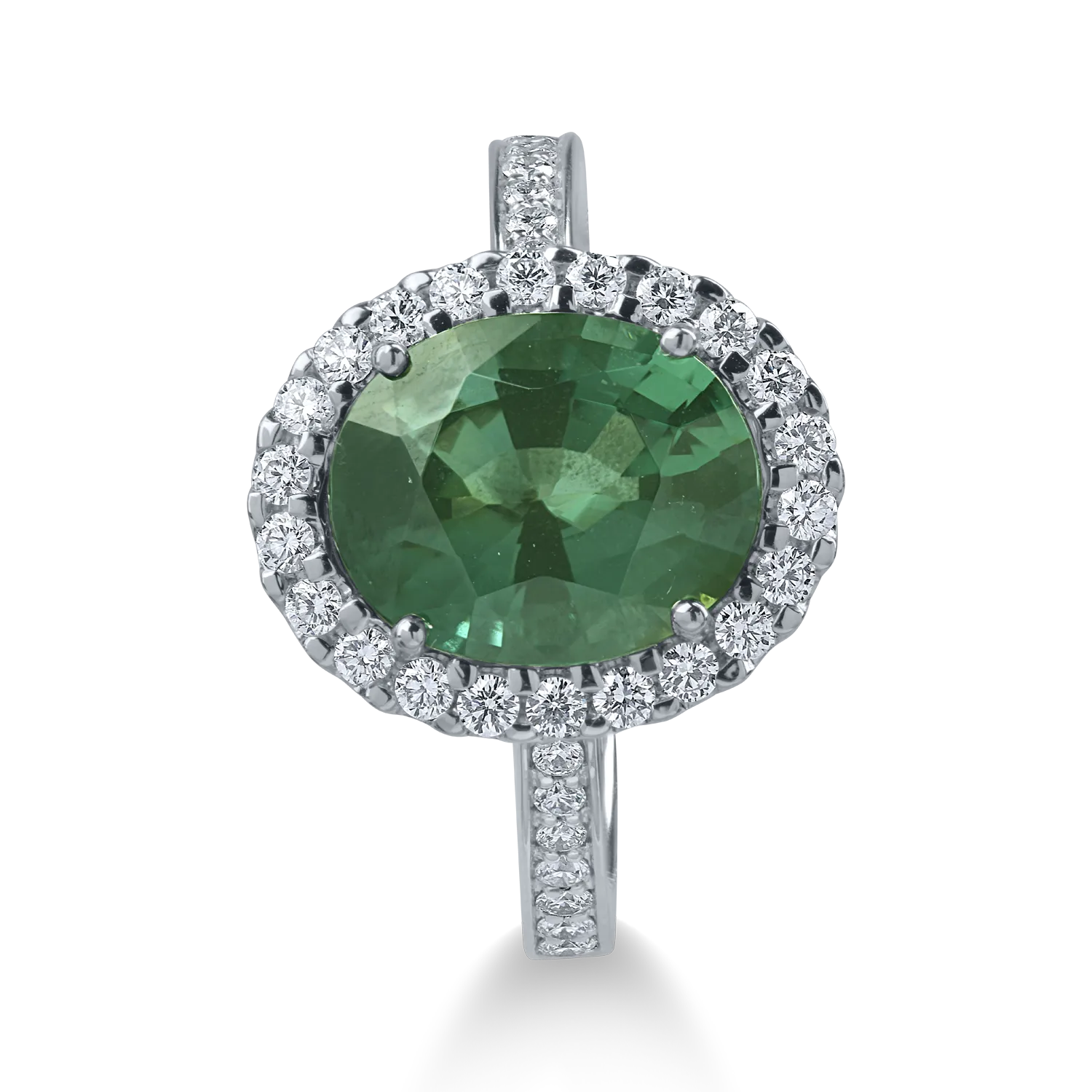 White gold ring with 3.1ct green tourmaline and 0.4ct diamonds