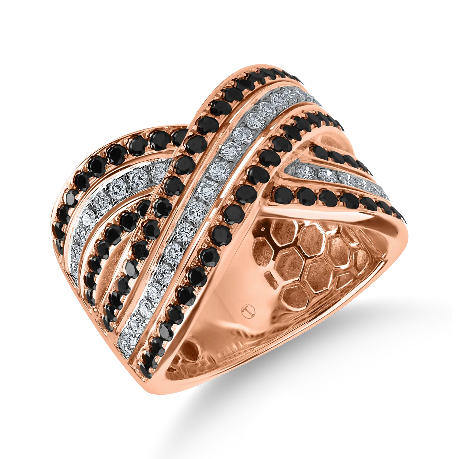 Inel din aur roz cu diamante negre si incolore de 1.5ct