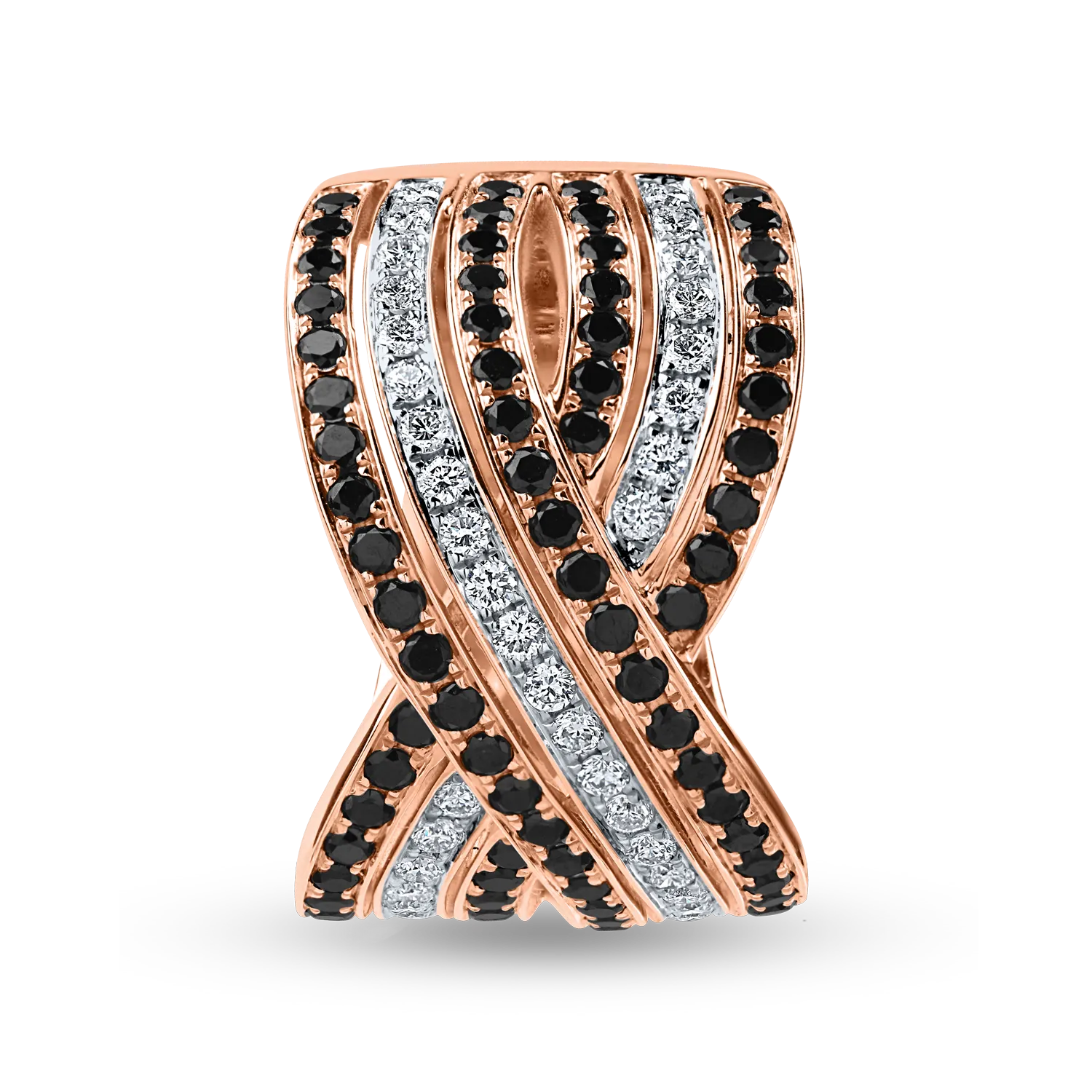 Inel din aur roz cu diamante negre si incolore de 1.5ct