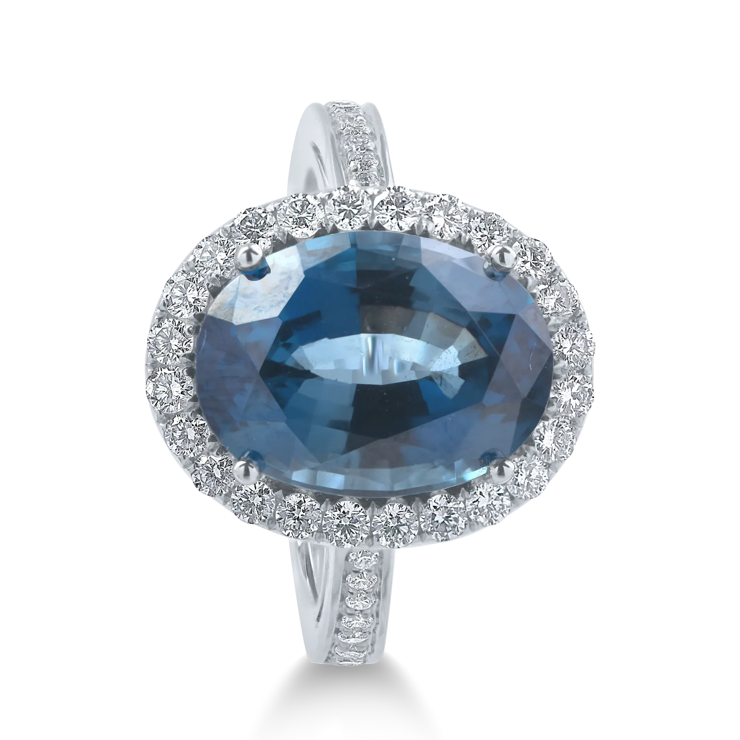 Inel din aur alb cu topaz london blue de 7.8ct si diamante de 0.6ct