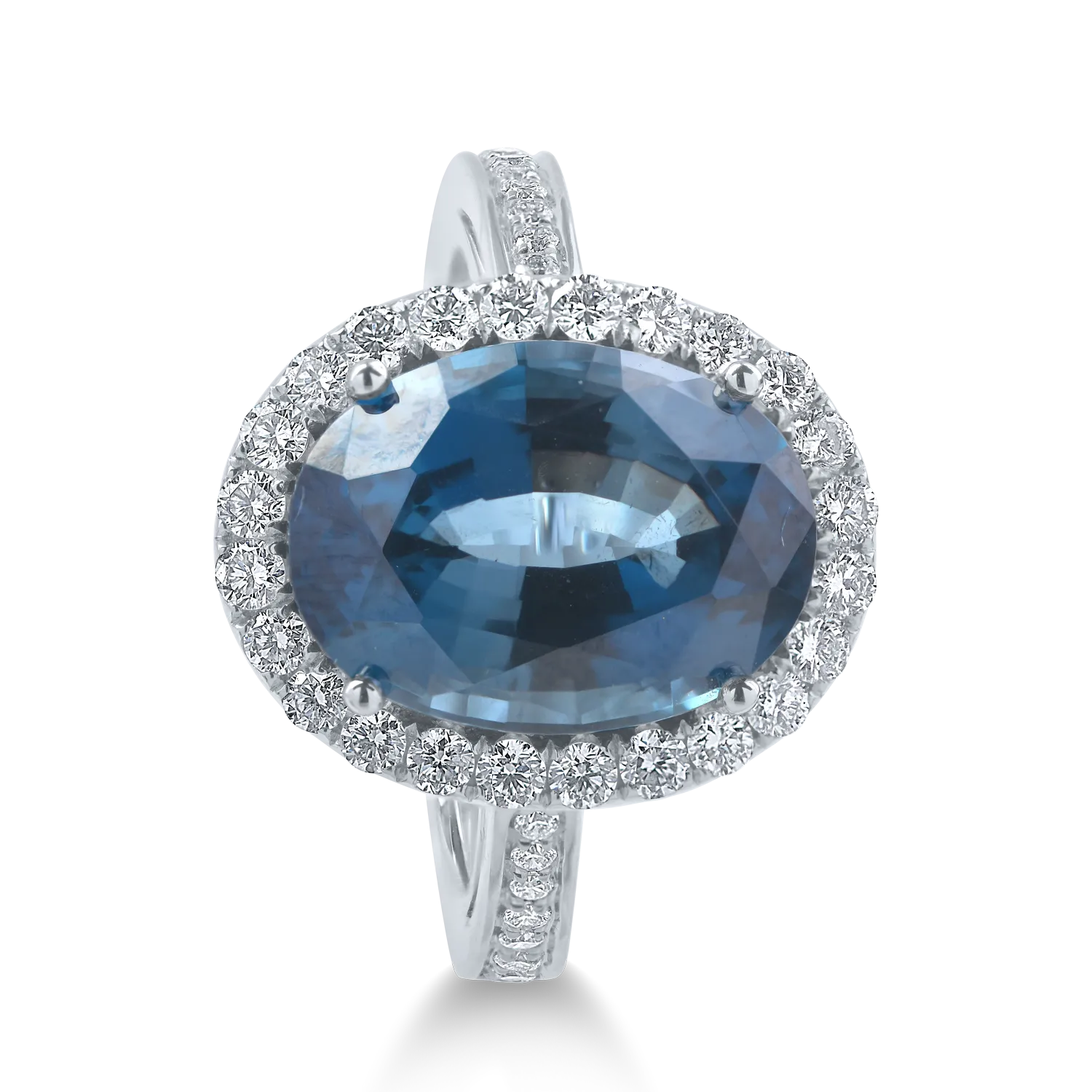 White gold ring with 7.8ct london blue topaz and 0.6ct diamonds