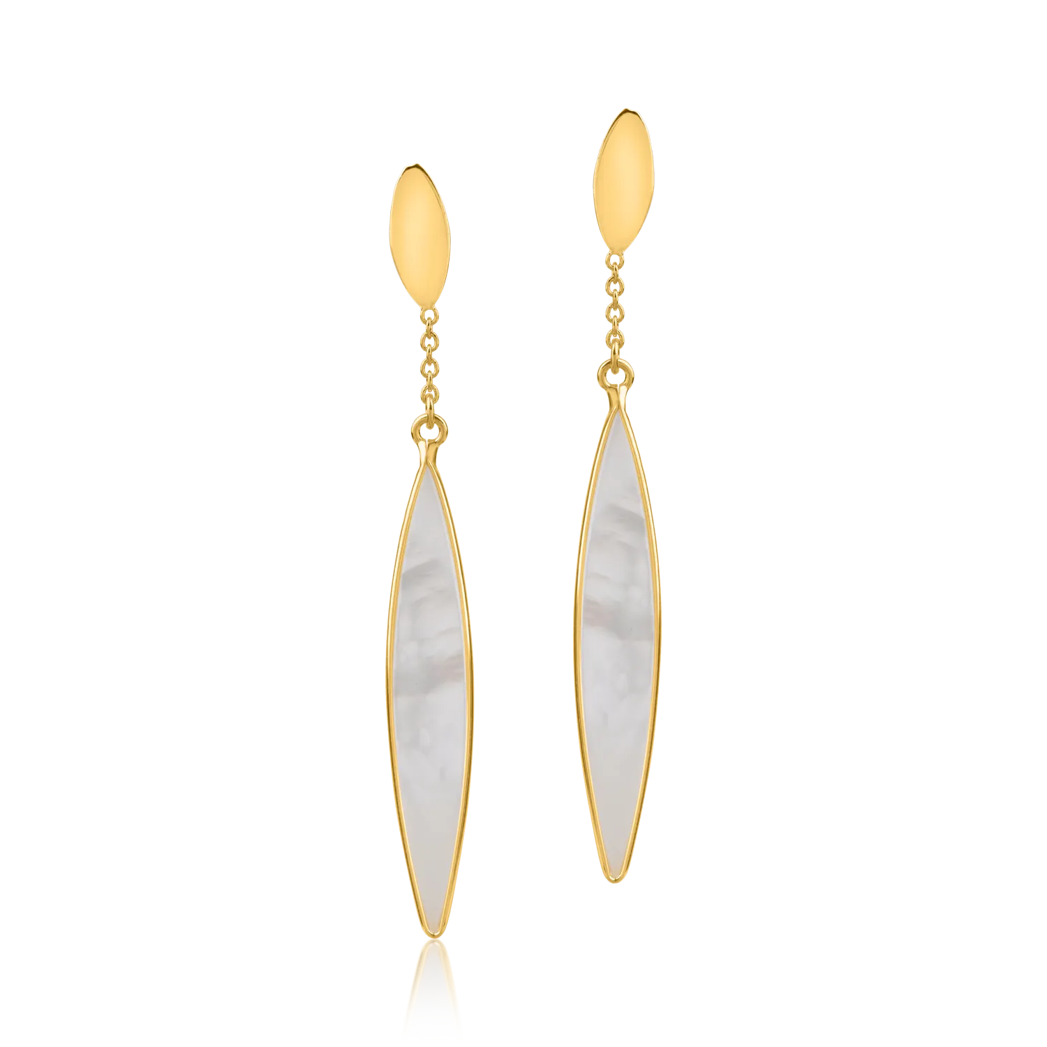 Yellow gold long earrings with 0.46ct pearl