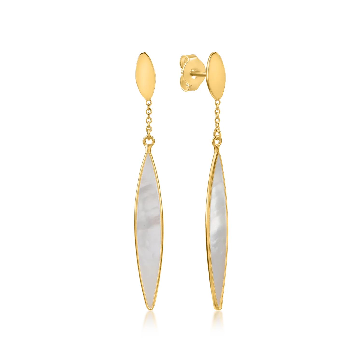 Yellow gold long earrings with 0.46ct pearl