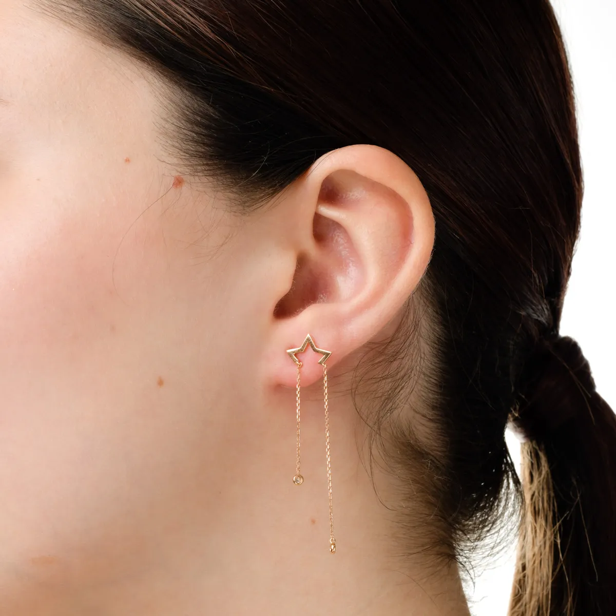 Дълги звездни обеци от розово злато с 0.06кт диаманти