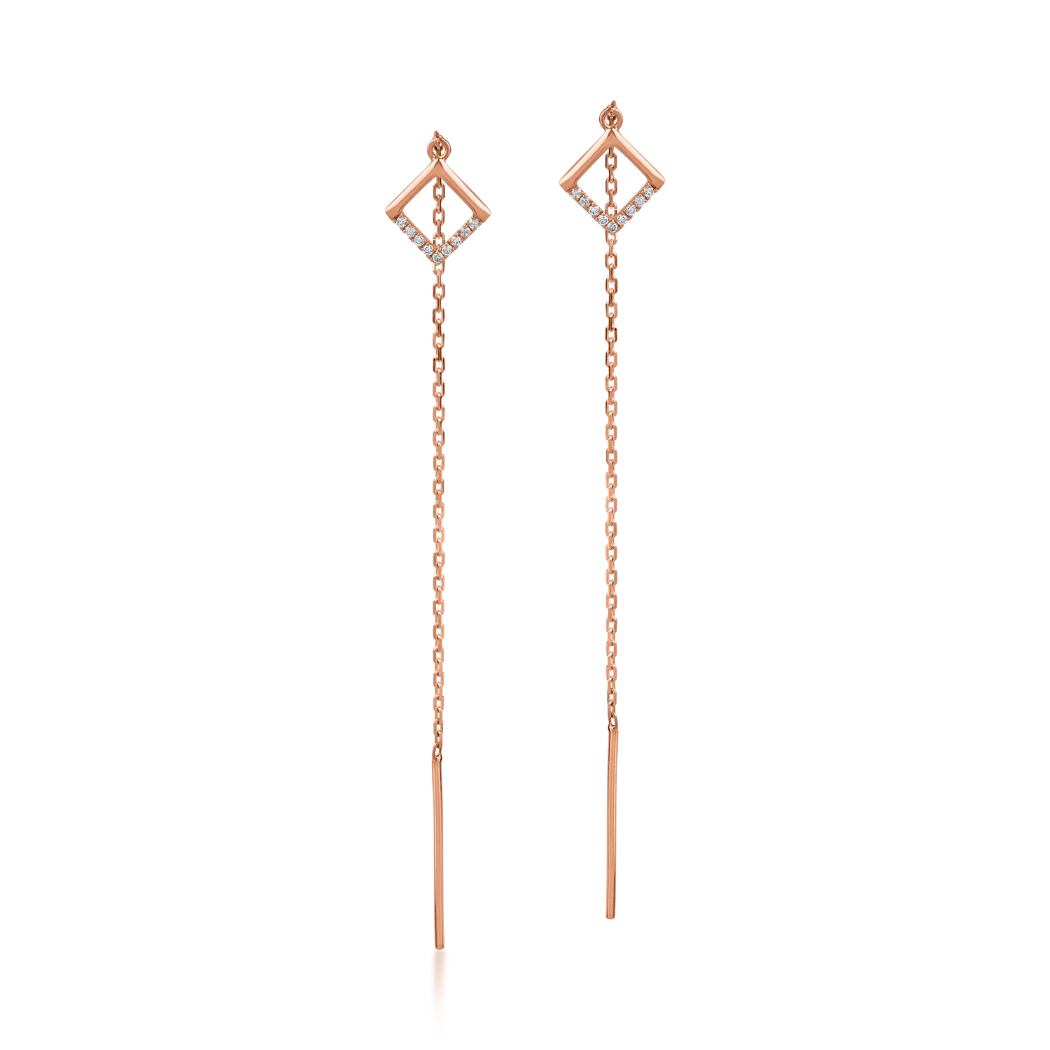 Rose gold long earrings with 0.05ct diamonds