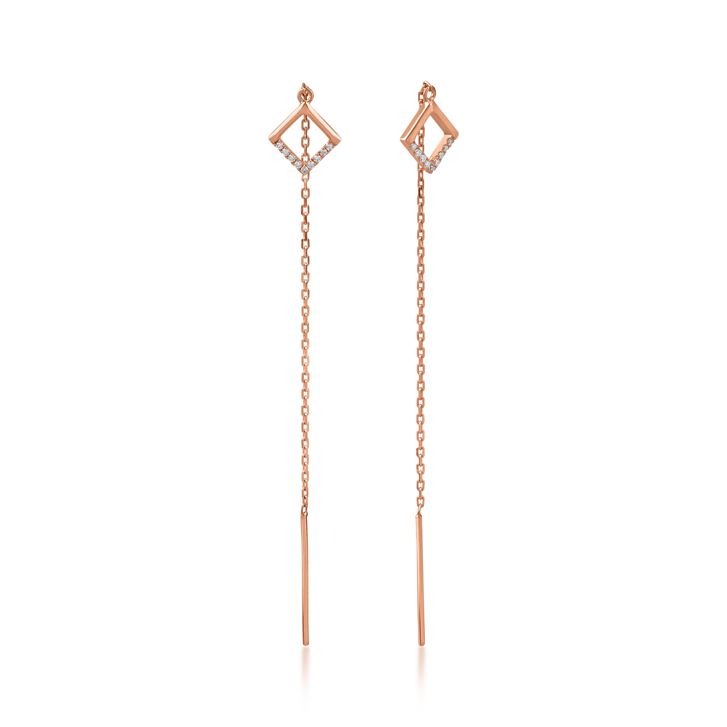 Rose gold long earrings with 0.05ct diamonds