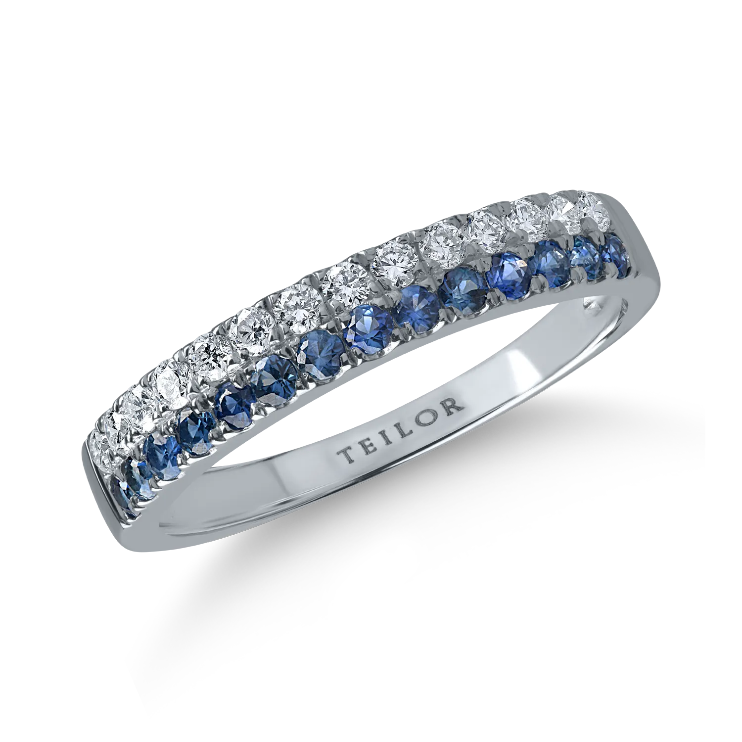 Inel semi eternity din aur alb cu safire de 0.33ct si diamante de 0.25ct
