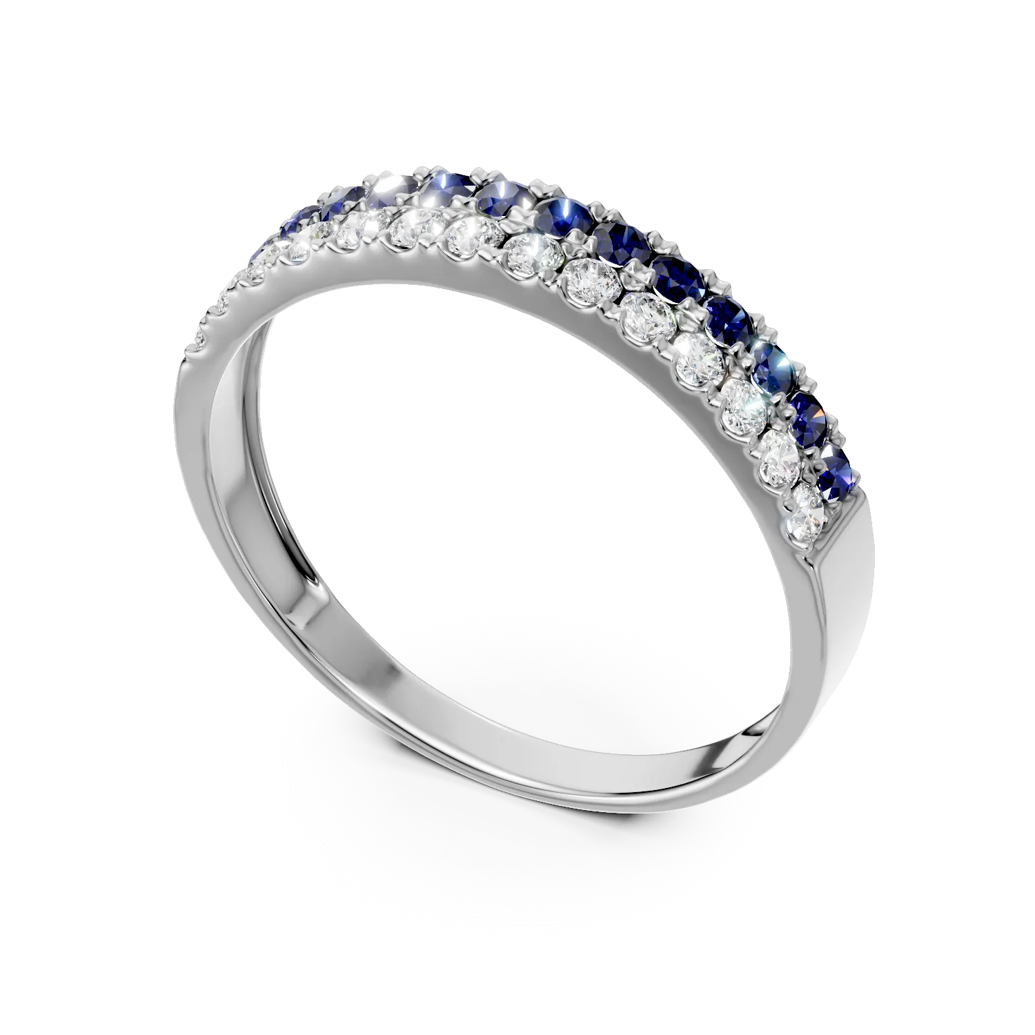 Inel semi eternity din aur alb cu safire de 0.33ct si diamante de 0.25ct