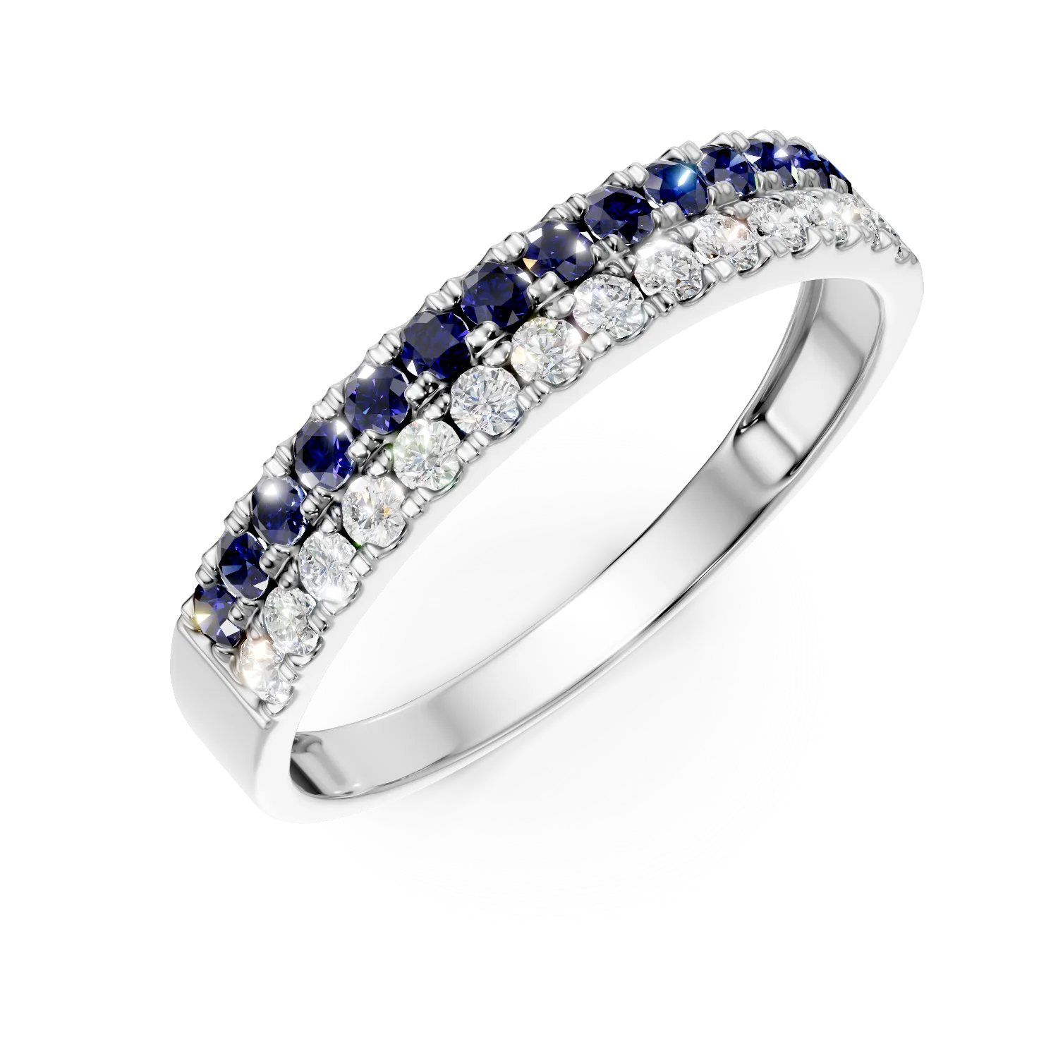 Inel semi eternity din aur alb cu safire de 0.33ct si diamante de 0.25ct