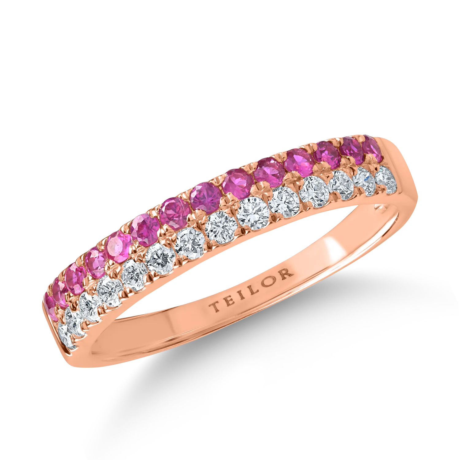 Inel microsetting din aur roz cu rubine de 0.3ct si diamante de 0.2ct