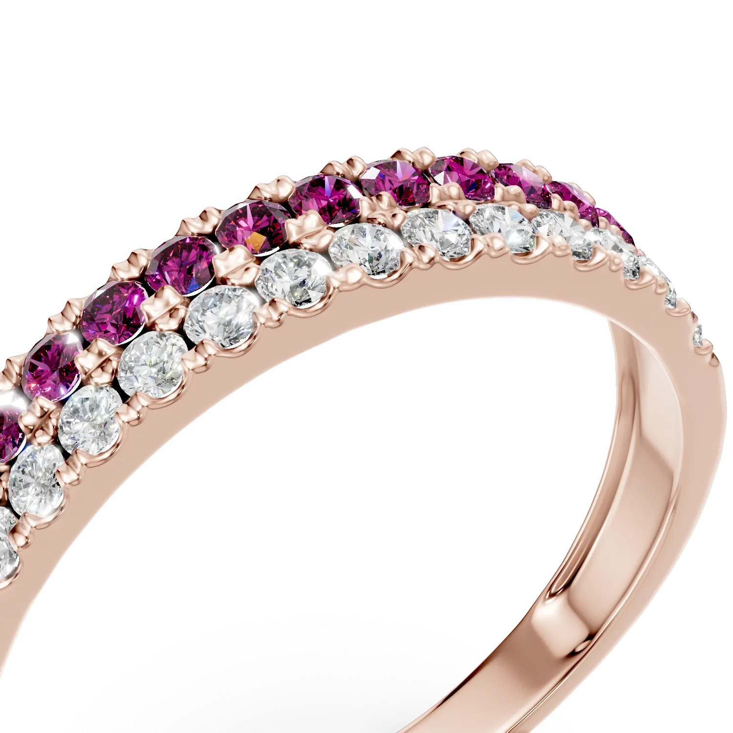 Inel microsetting din aur roz cu rubine de 0.3ct si diamante de 0.2ct