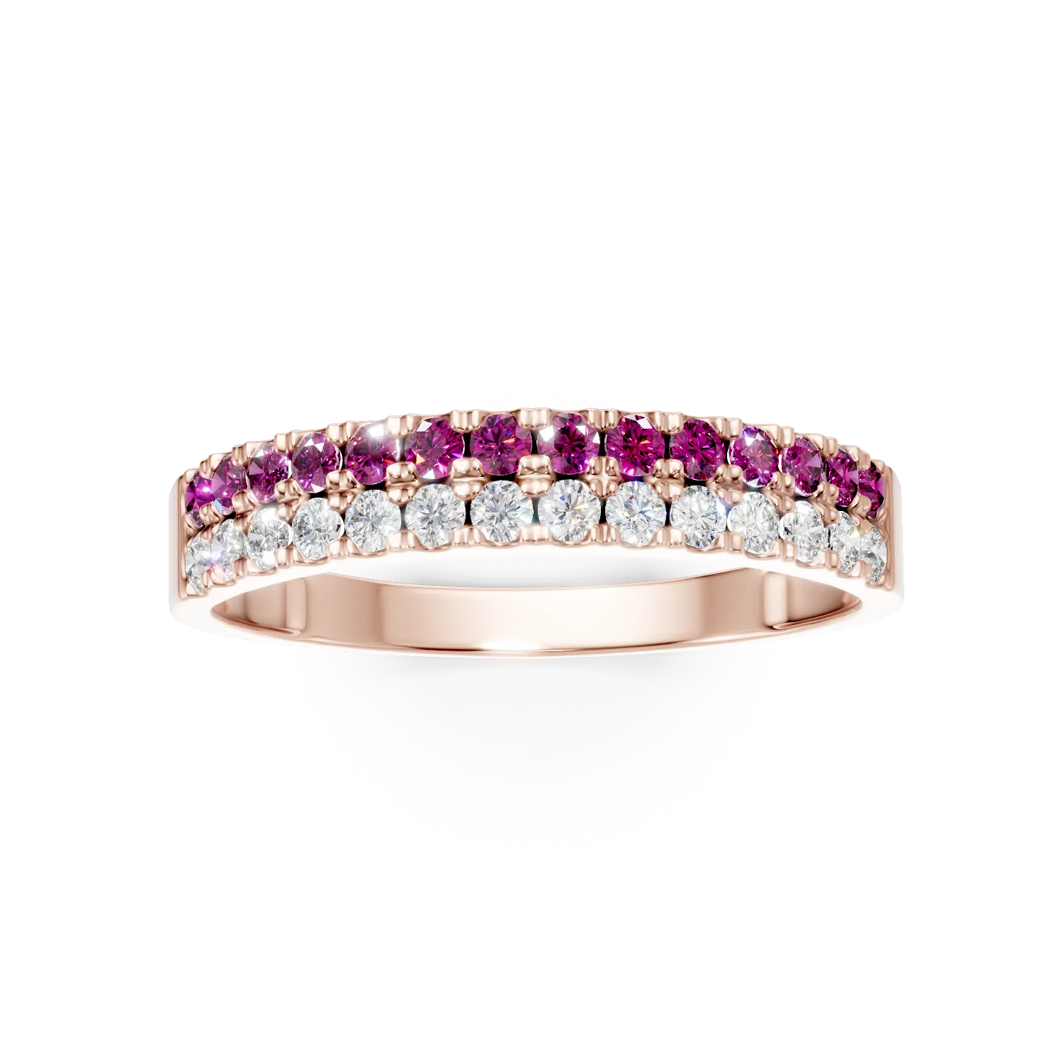 Rose gold microsetting ring with 0.3ct rubies and 0.2ct diamonds