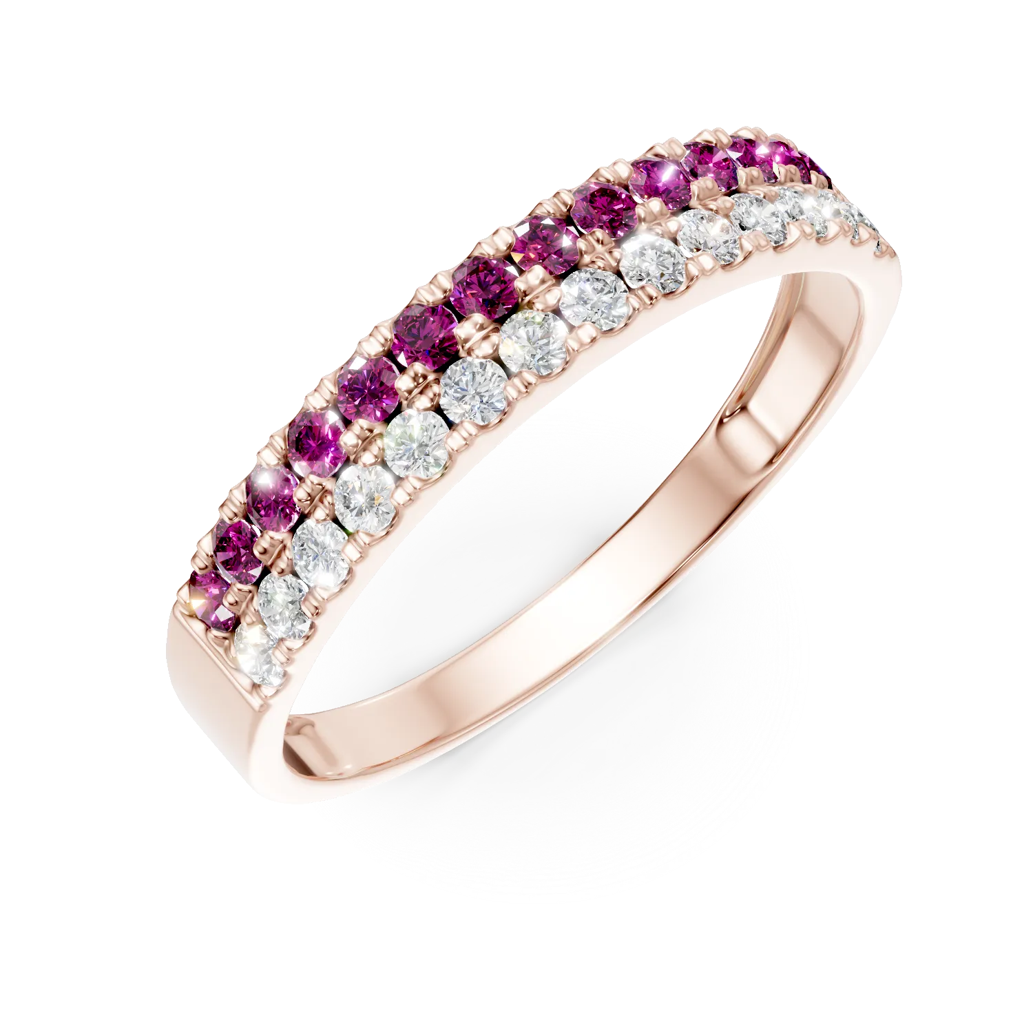 Inel microsetting din aur roz cu rubine de 0.3ct si diamante de 0.2ct