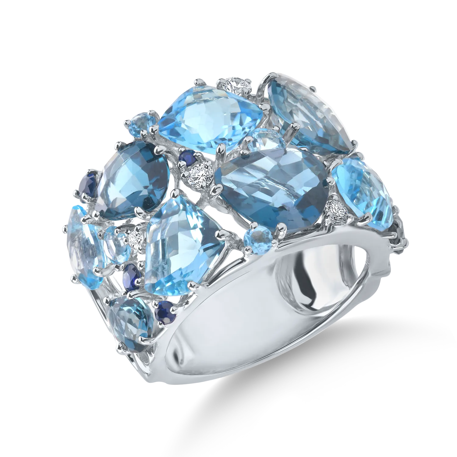 Fehérarany gyűrű 14.79 ct drágakövekkel és féldrágakövekkel