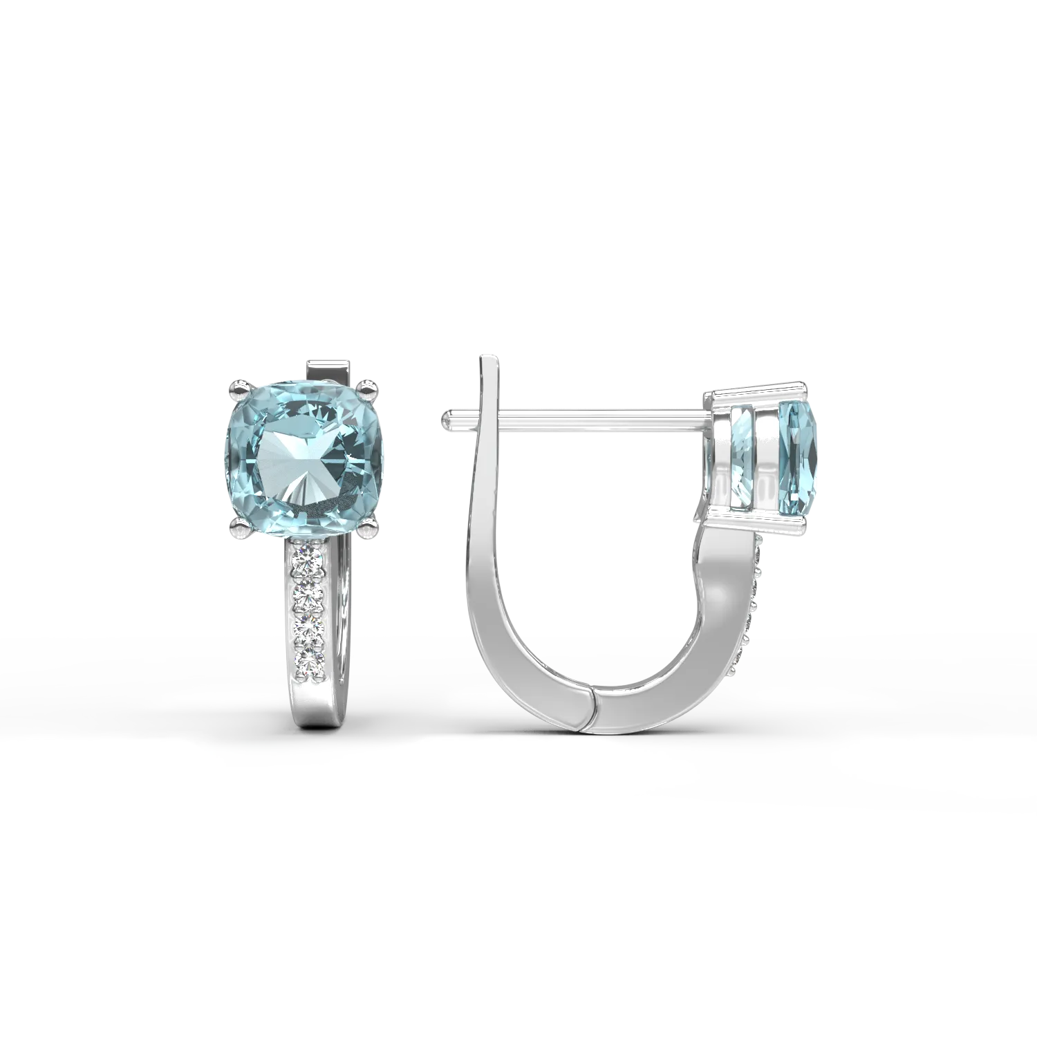 White gold on-ear earrings with 1.3ct swiss blue topazes and 0.02ct diamonds