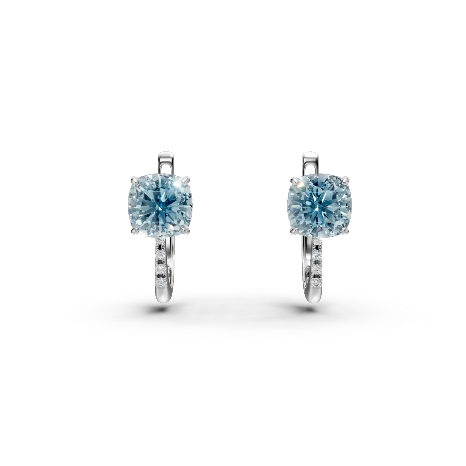 Cercei on ear din aur alb cu topaze swiss blue square de 1.3ct si diamante de 0.02-174861
