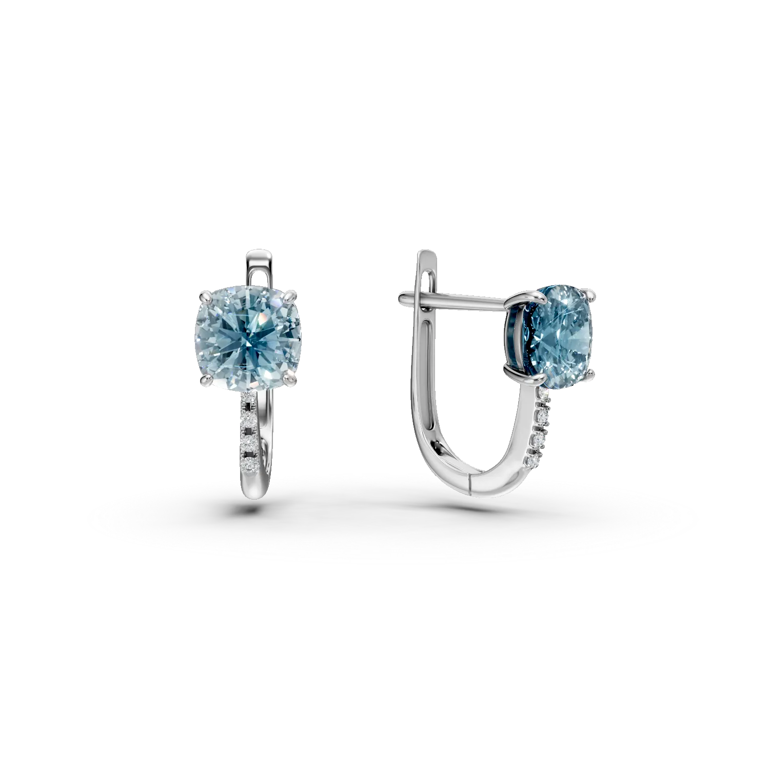 Teilor Cercei on ear din aur alb cu topaze swiss blue square de 1.3ct si diamante de 0.02
