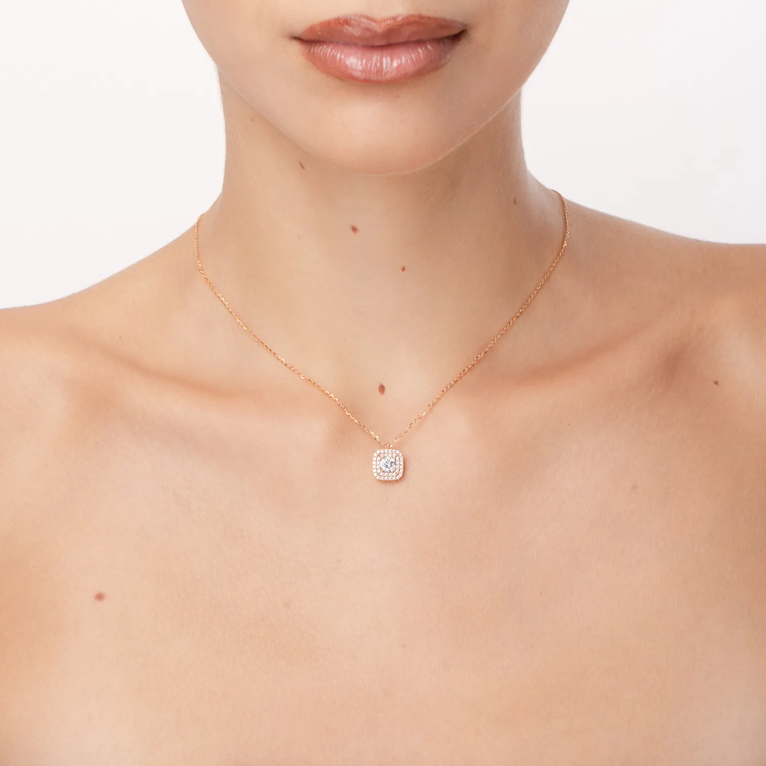 Rose gold geometric pendant necklace with zirconia