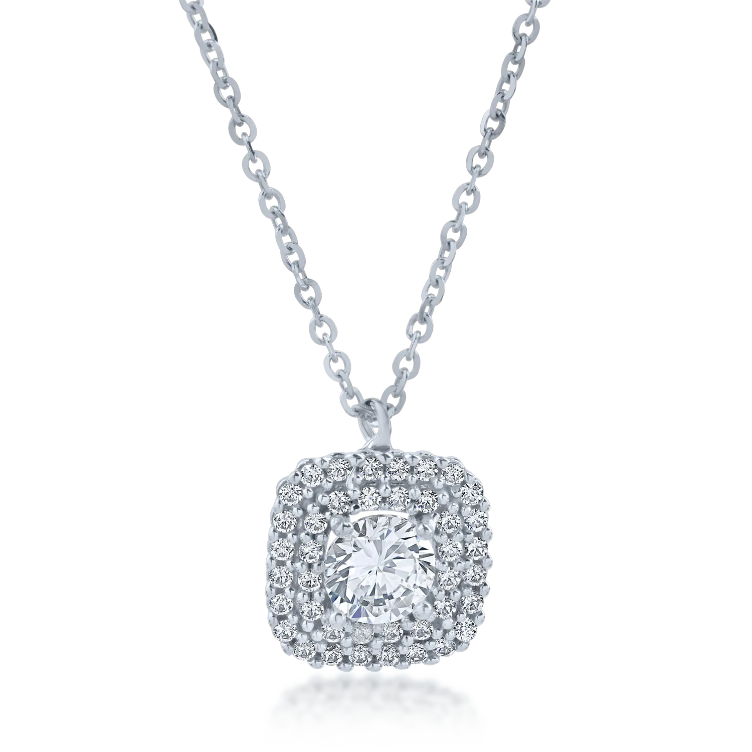 White gold geometric pendant necklace with zirconia