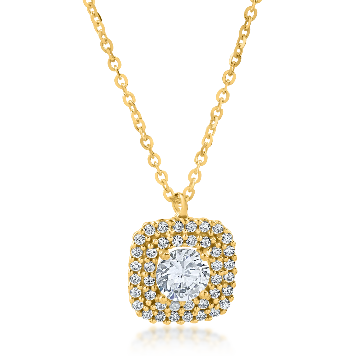 Yellow gold geometric pendant necklace with zirconia