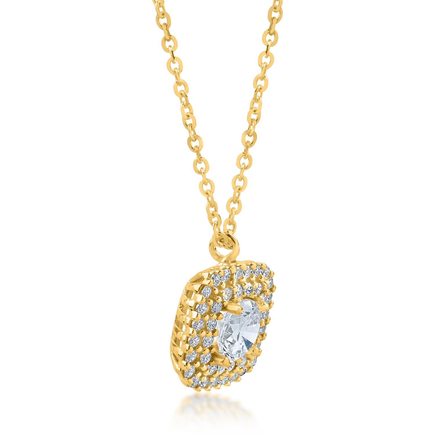 Yellow gold geometric pendant necklace with zirconia