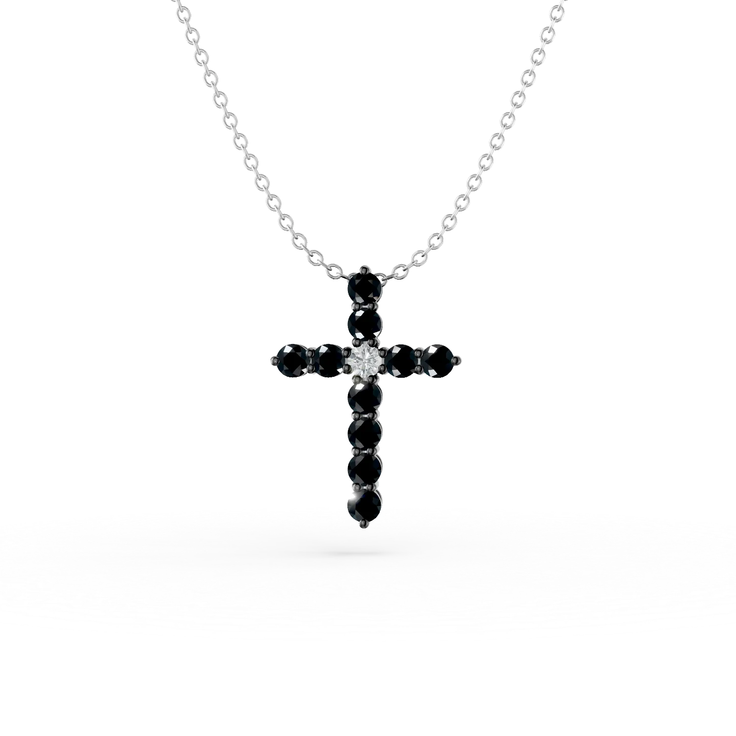 Колие с висулка от бяло злато и кръст с 0.3кт черни и прозрачни диаманти-175141
