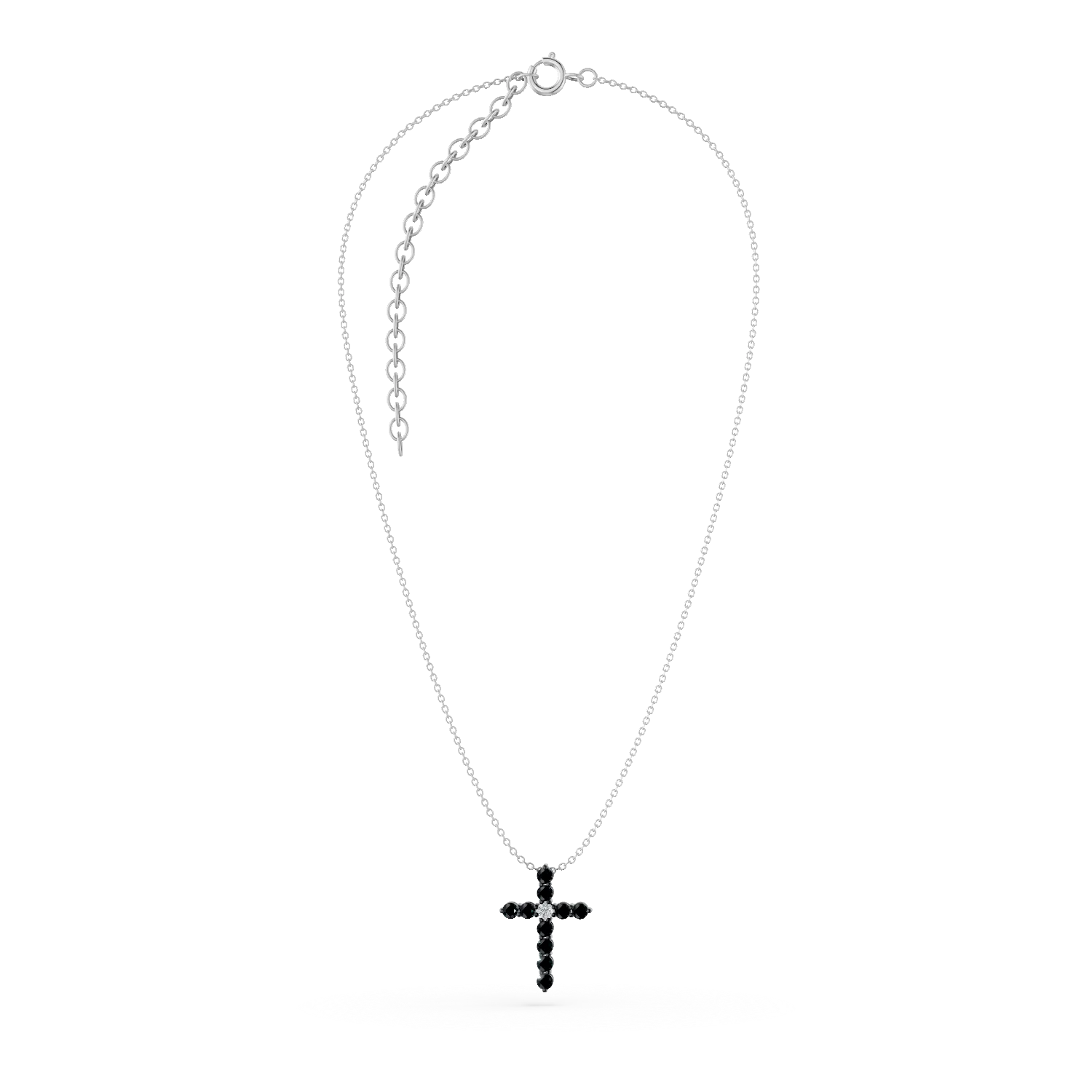 Lant din aur alb cu pandantiv cruce cu diamante negre si incolore de 0.3ct