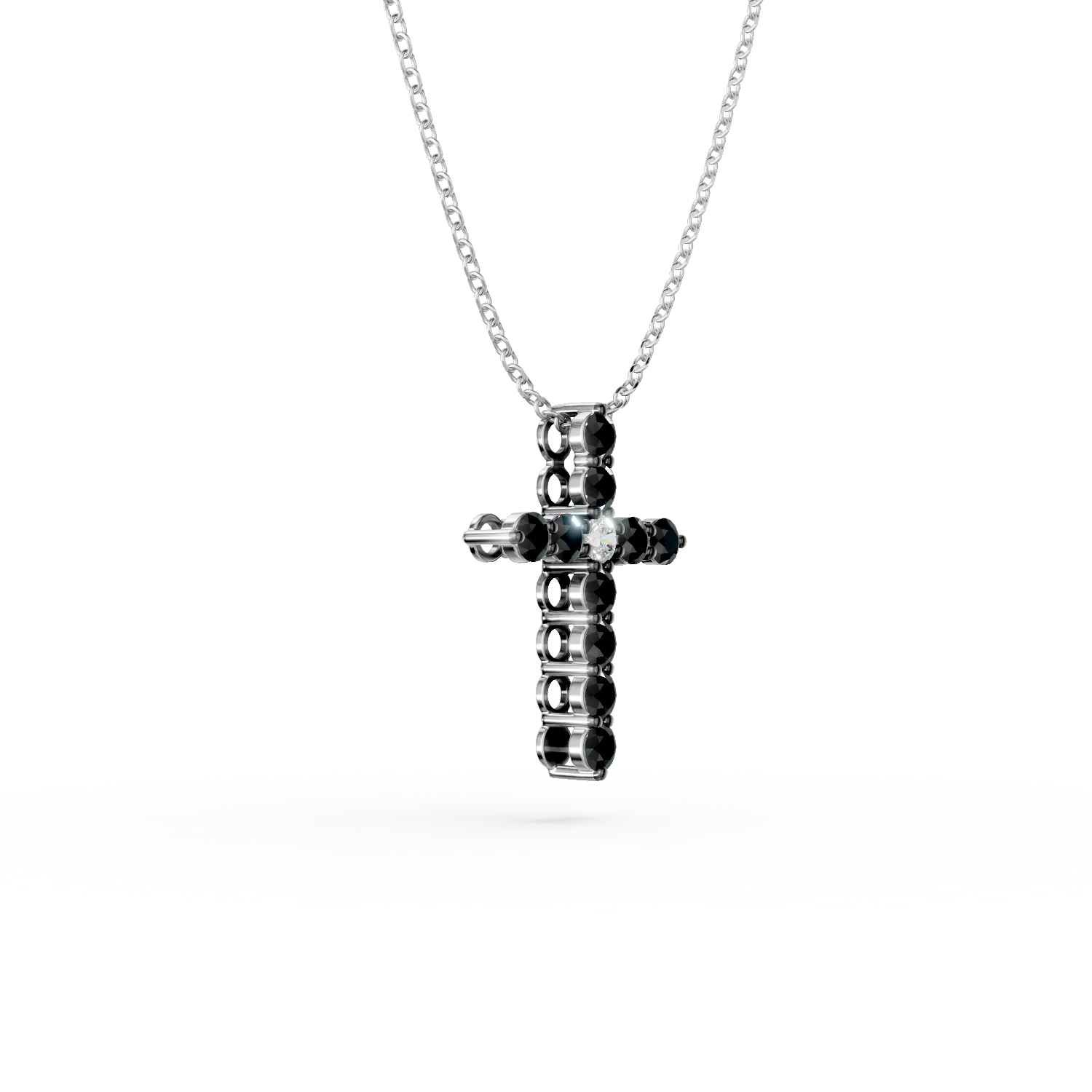 Lant din aur alb cu pandantiv cruce cu diamante negre si incolore de 0.3ct