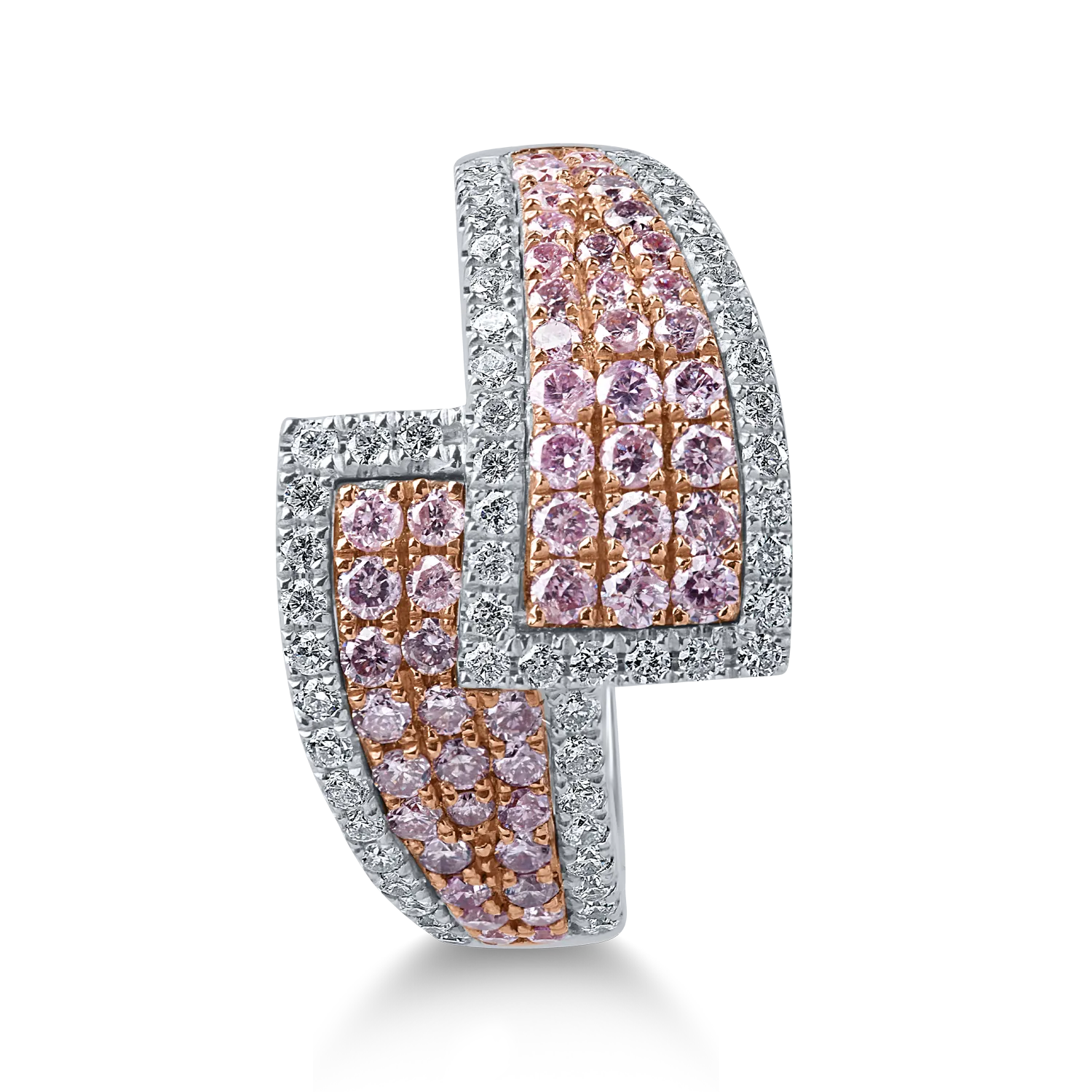 White-rose gold geometric ring with 0.7ct pink diamonds and 0.4ct clear diamonds