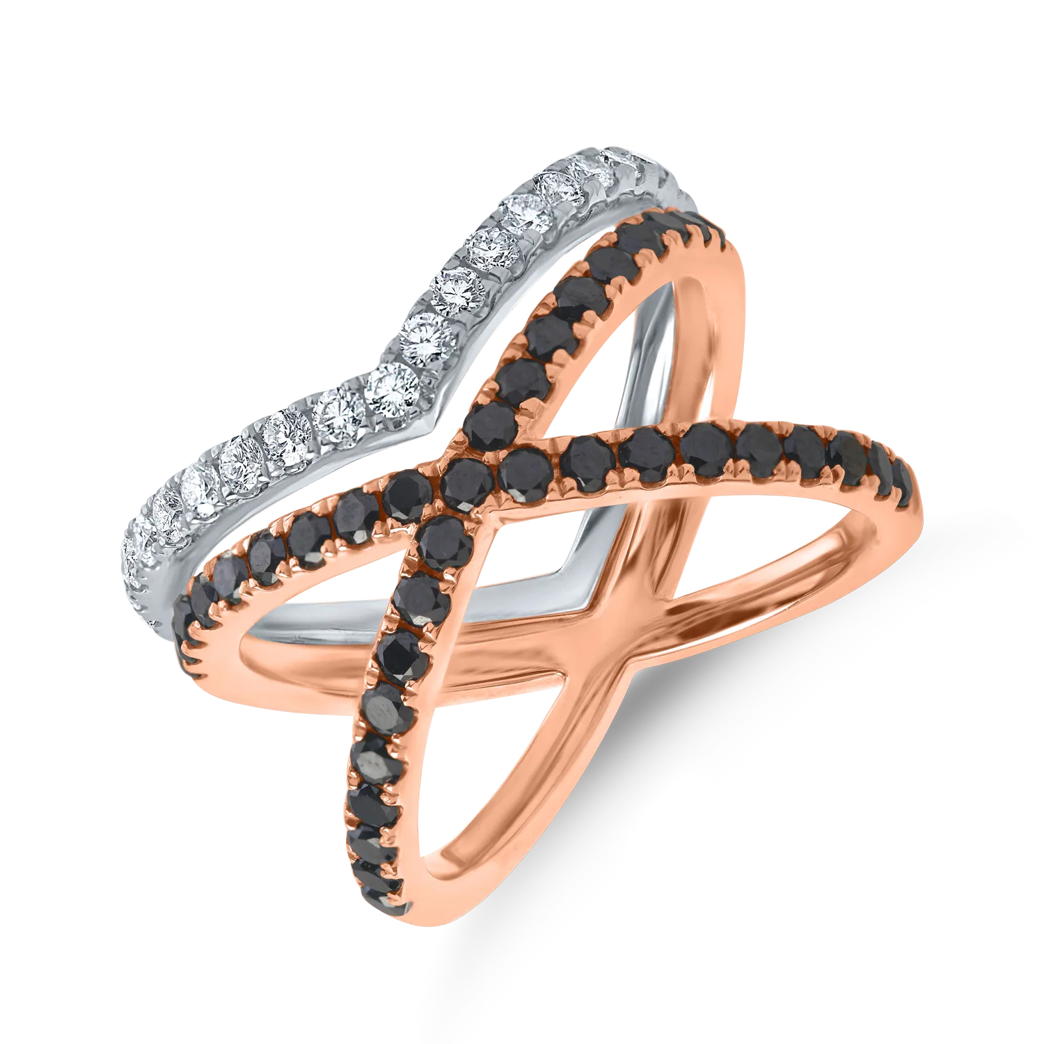 White-rose gold ring with 0.8ct black diamonds and 0.3ct clear diamonds