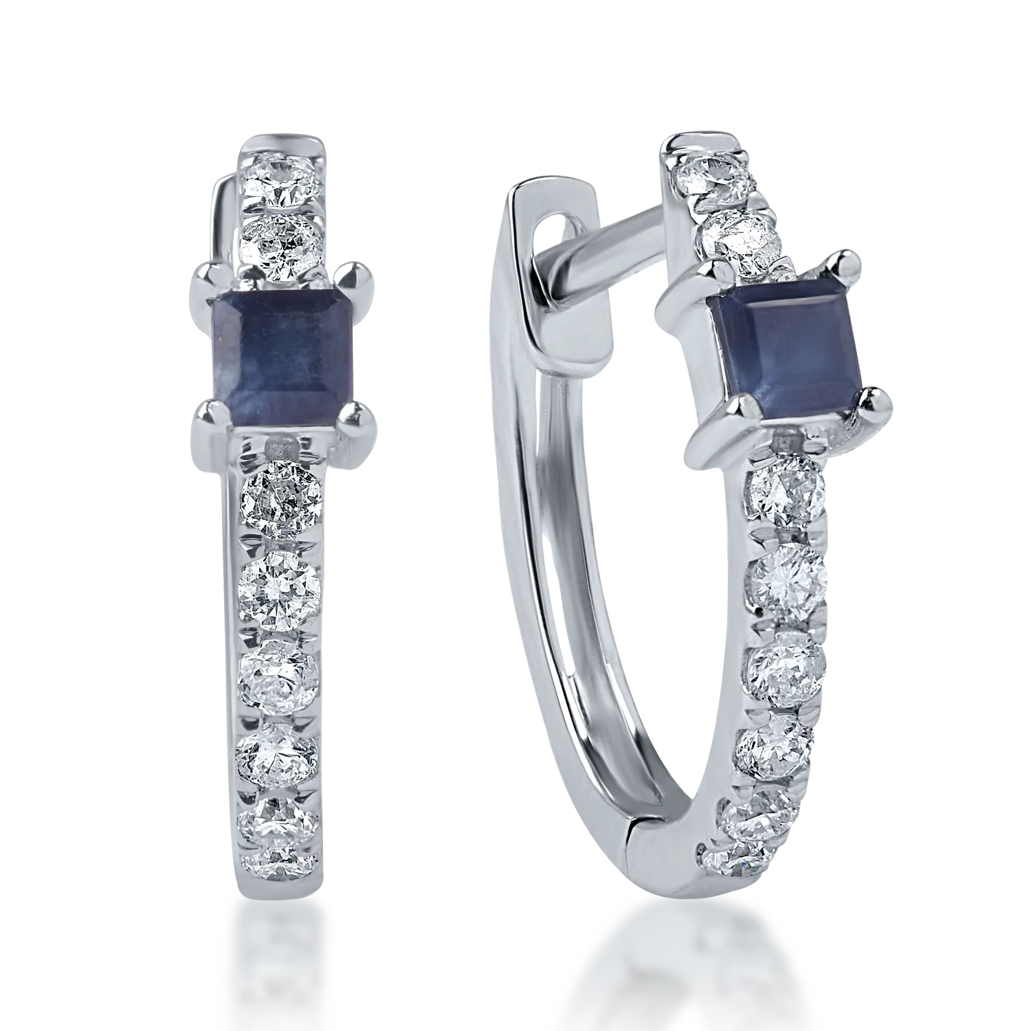 Cercei creole din aur alb cu safire de 0.2ct si diamante de 0.1ct