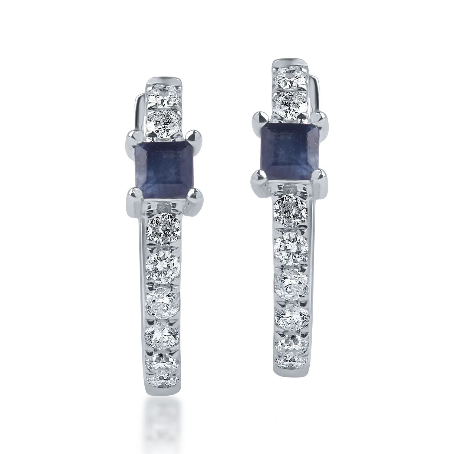 Обеци с халки от бяло злато с 0.2кт сапфири и 0.1кт диаманти