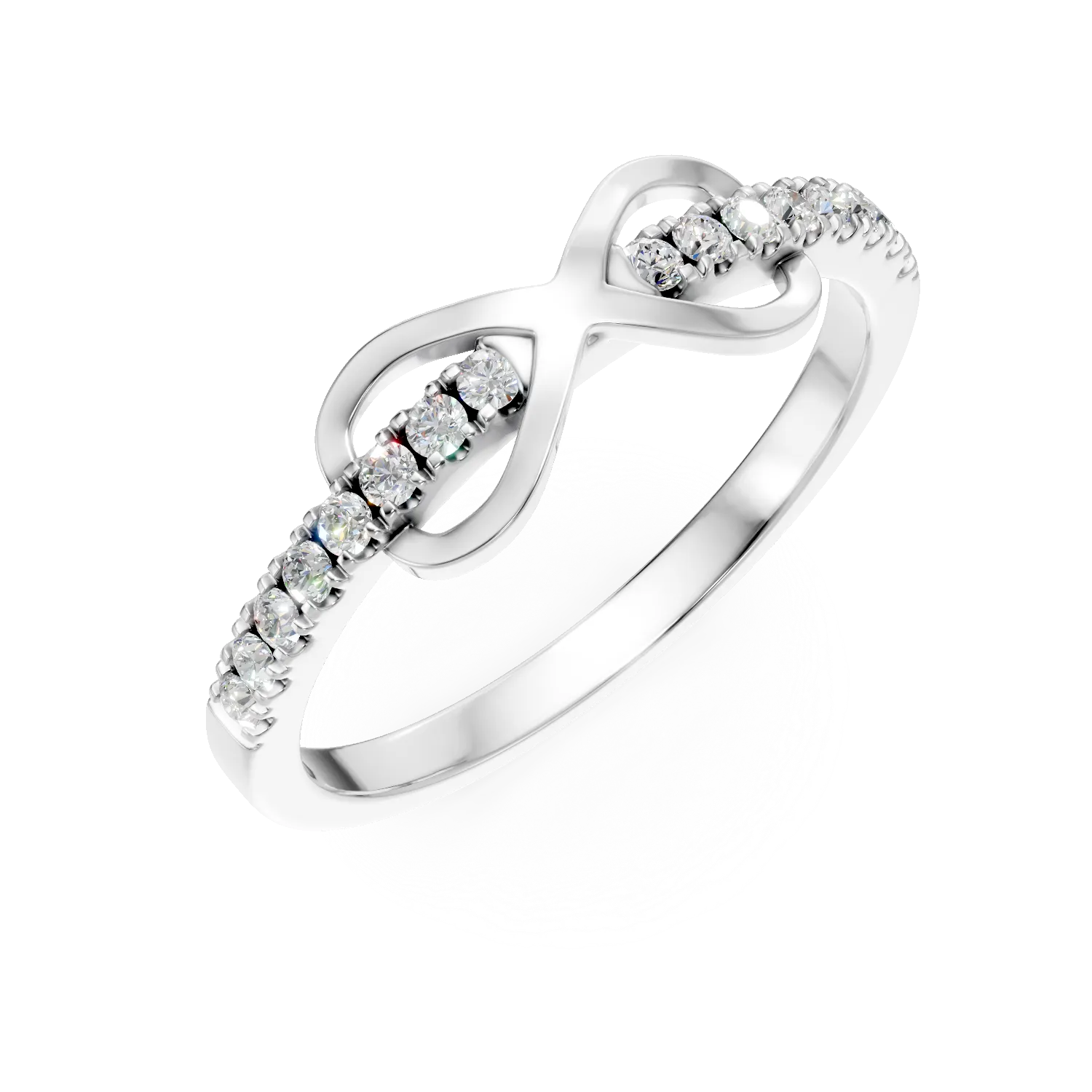 Inel cu infinit din aur alb cu diamante de 0.1ct