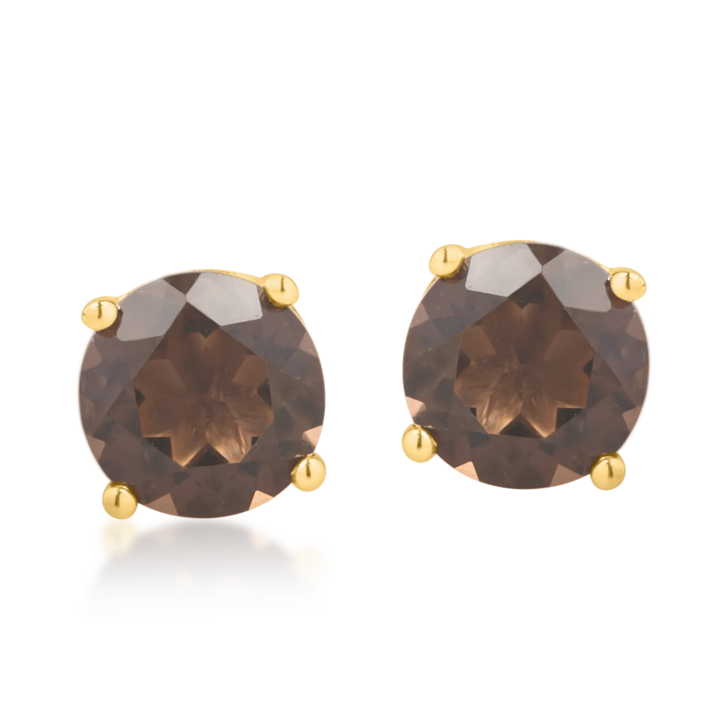 Yellow gold stud earrings with 1.5ct smoky quartz