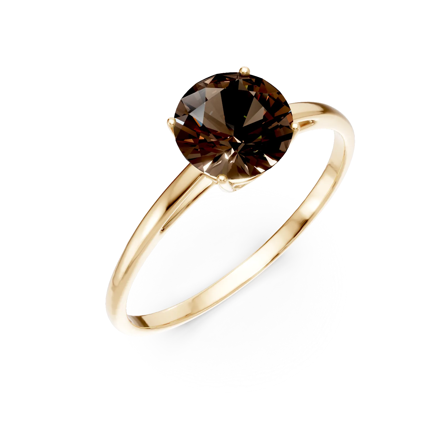 Inel din aur galben cu quartz fumuriu solitaire de 1.2ct