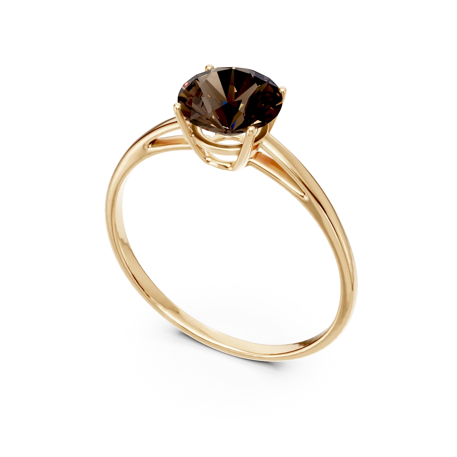 Inel din aur galben cu quartz fumuriu solitaire de 1.1ct