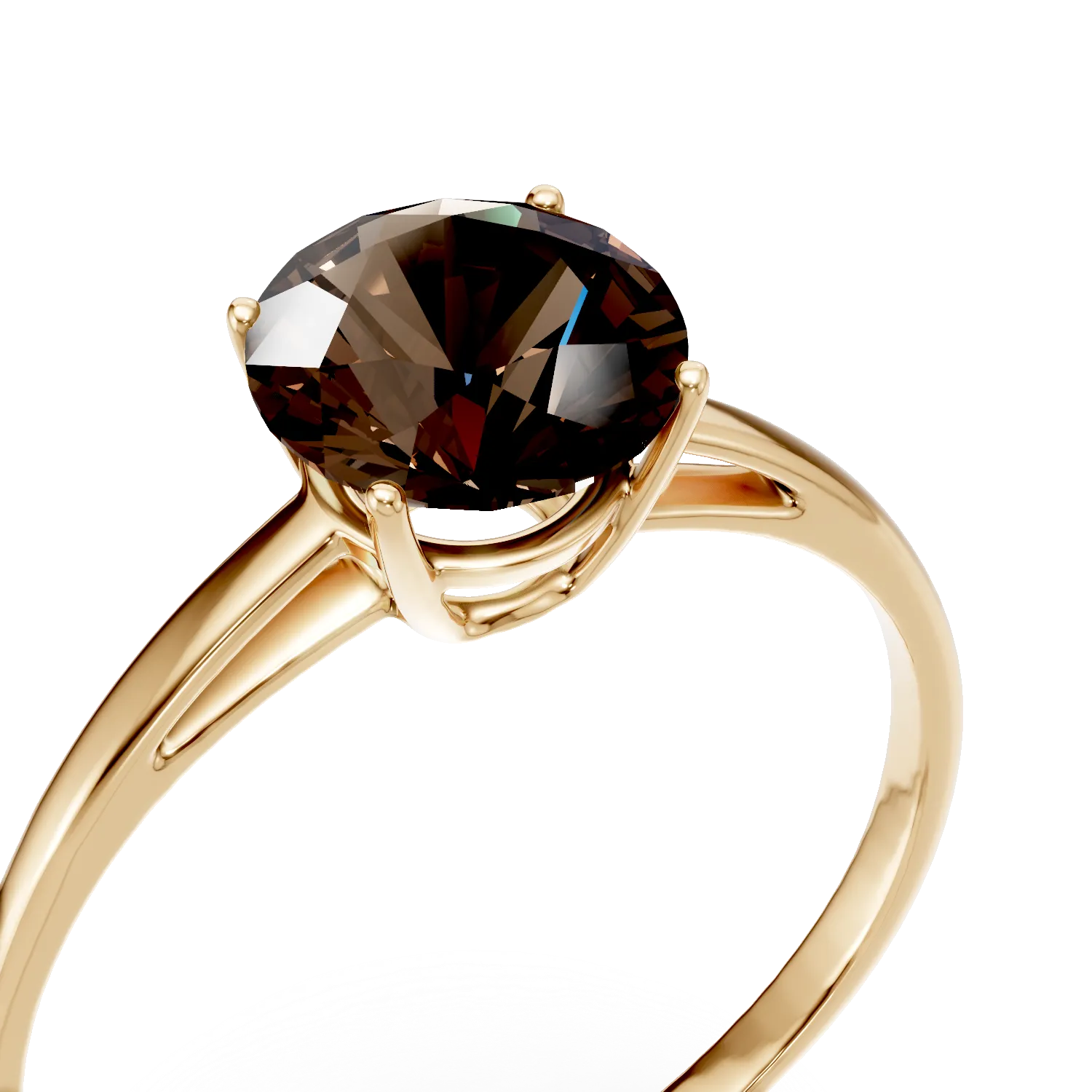Inel din aur galben cu quartz fumuriu solitaire de 1.1ct