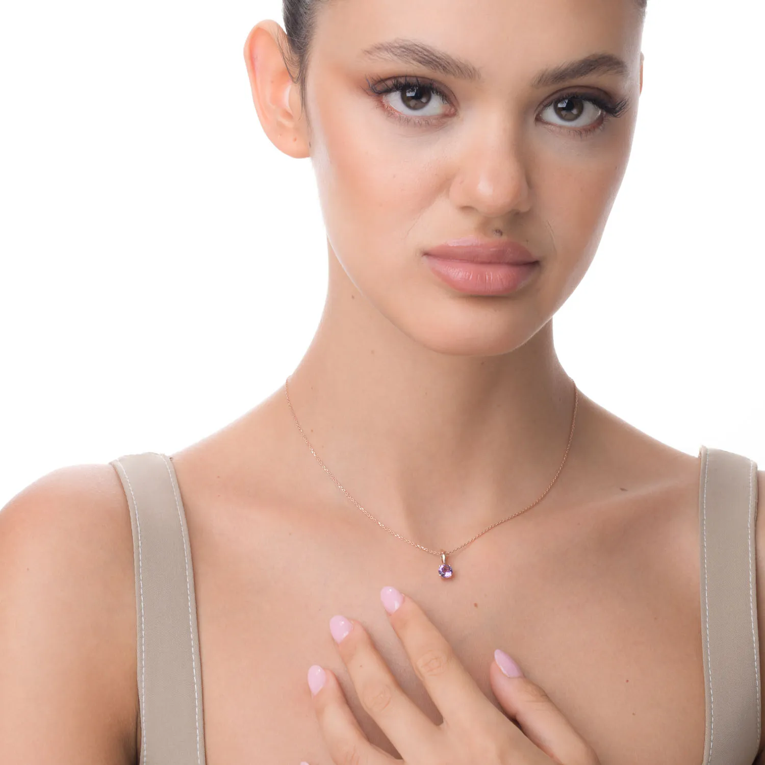 Pandantiv din aur roz cu ametist de 0.77ct