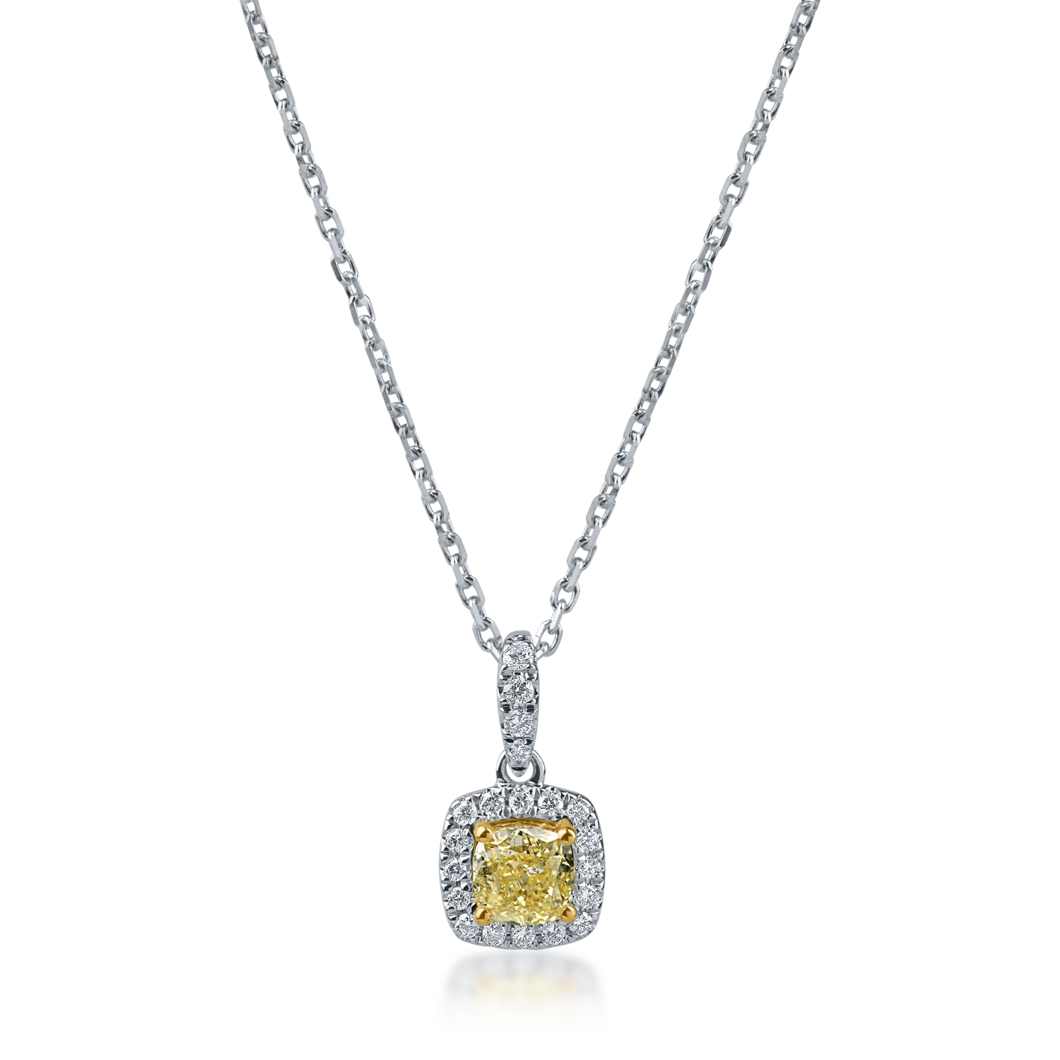 White-yellow gold geometric pendant necklace with 0.4ct yellow and clear diamonds