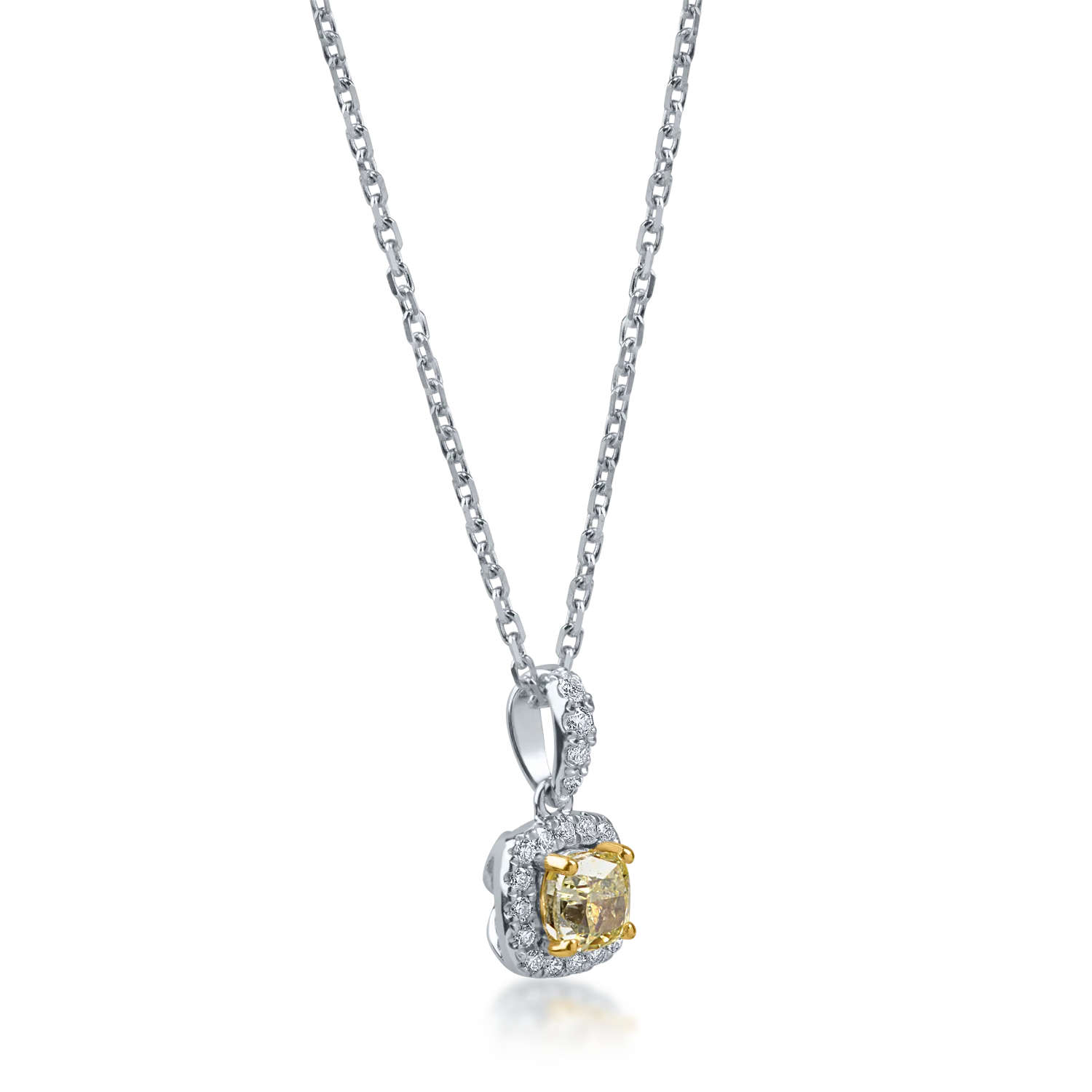 White-yellow gold geometric pendant necklace with 0.4ct yellow and clear diamonds