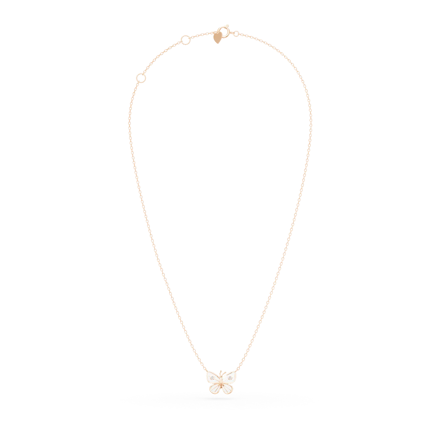 Rose gold butterfly children's pendant chain with 0.01ct diamonds