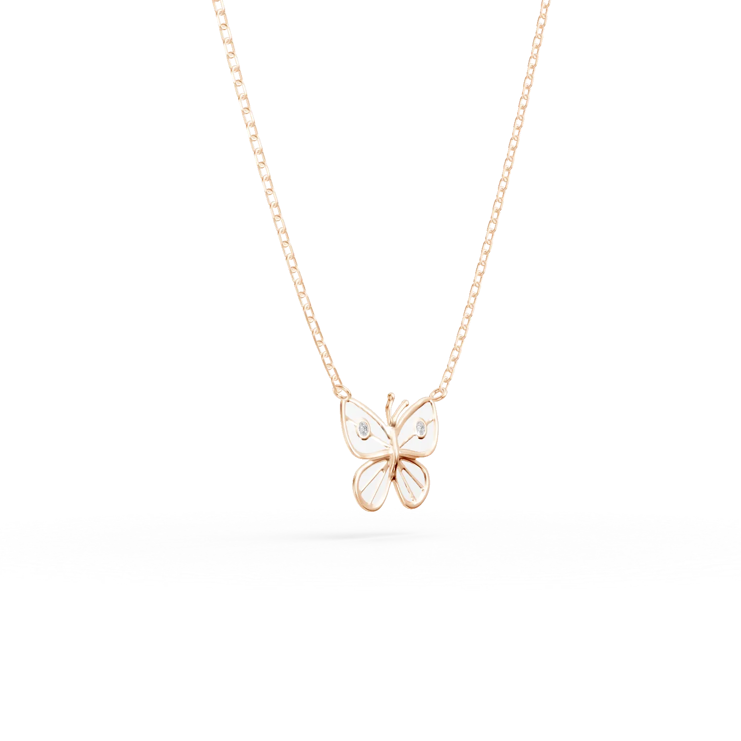 Rose gold butterfly children's pendant chain with 0.01ct diamonds