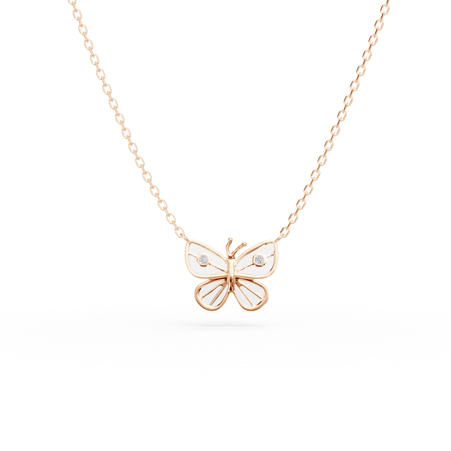 Lant cu pandantiv fluture din aur roz cu diamante de 0.01ct pentru copii