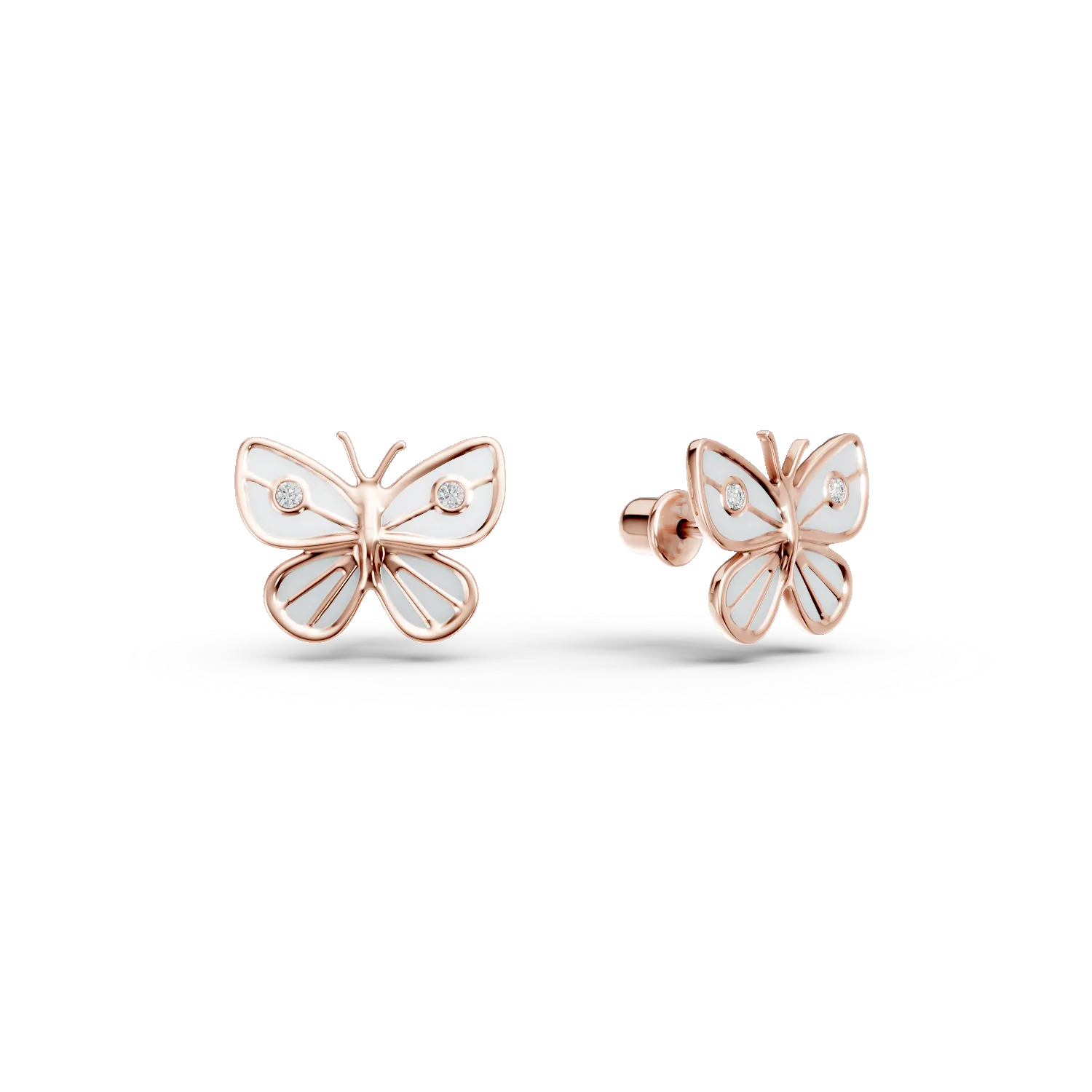 Rose gold butterfly childrens' earrings with 0.01ct diamonds