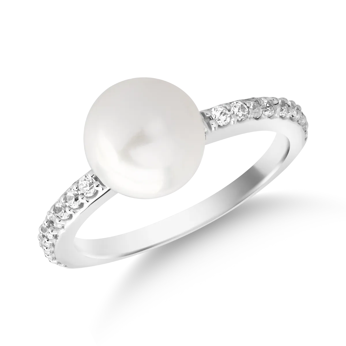 14K white gold pearl ring