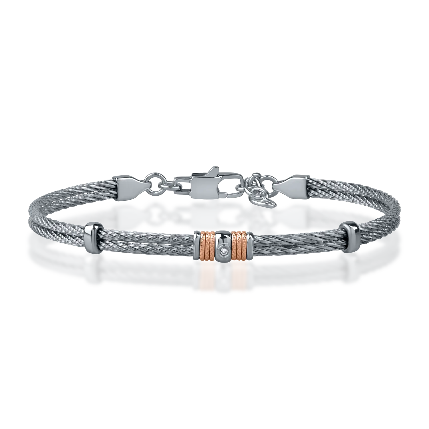 White-rose steel men's bracelet with 0.002ct diamond