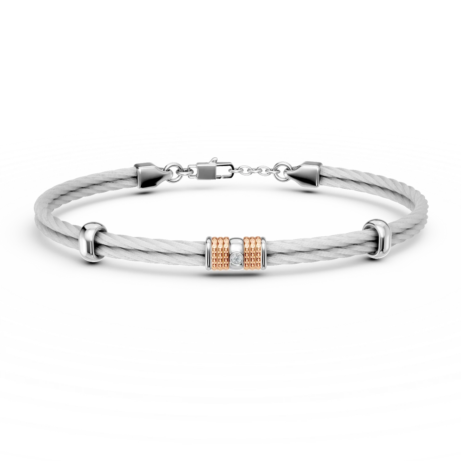 White-rose steel men's bracelet with 0.002ct diamond-176239