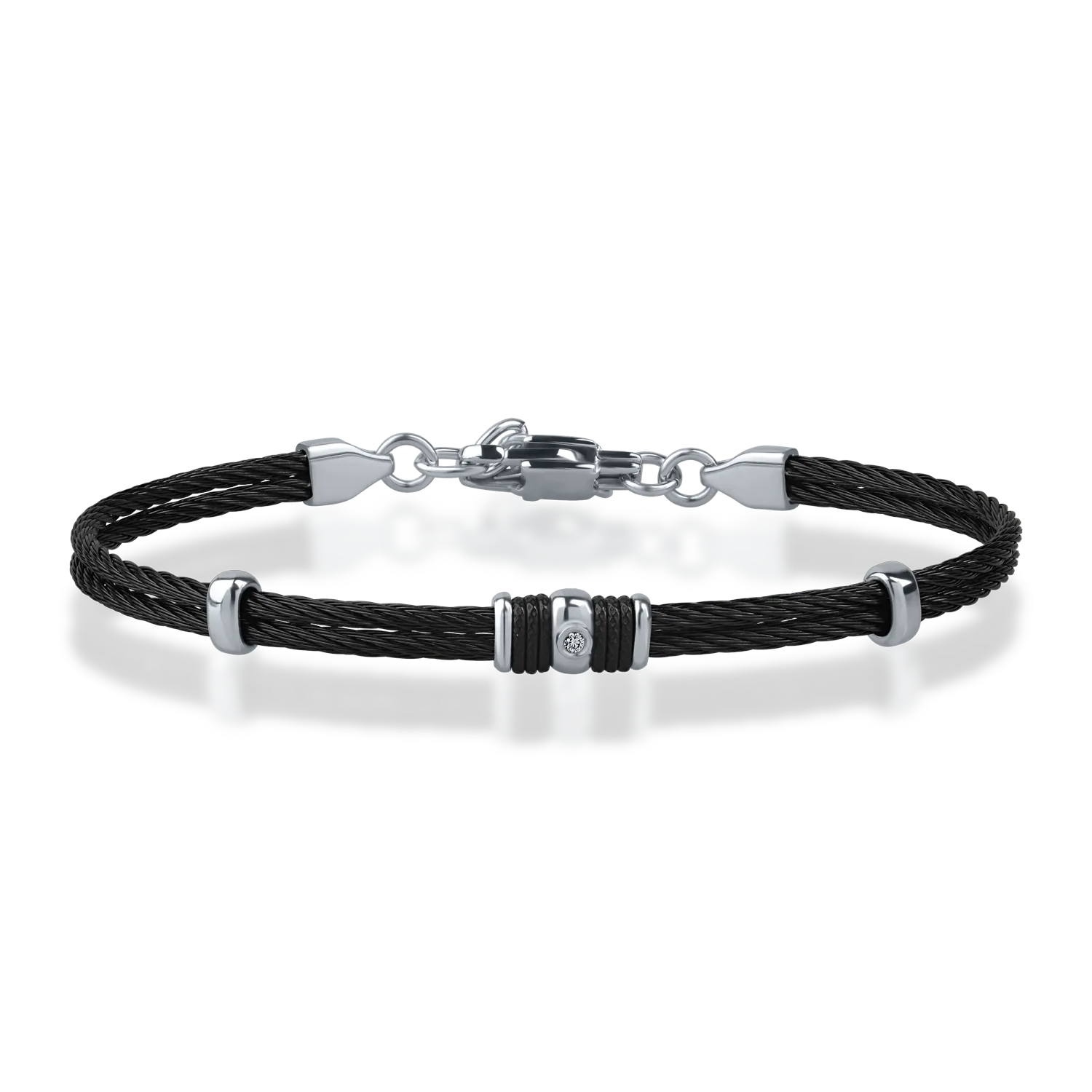 White-black steel men's bracelet with 0.002ct diamond